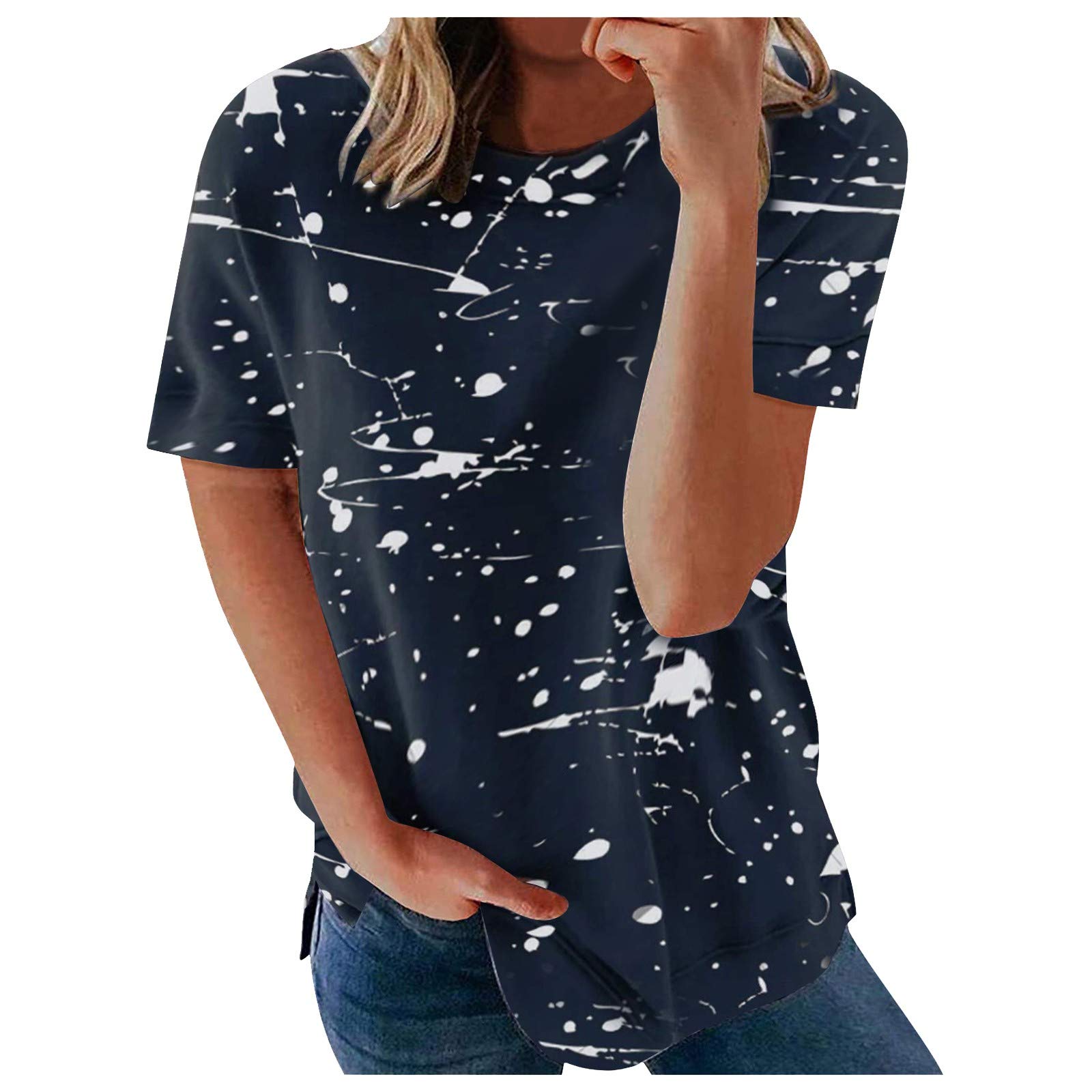 Women's Summer Short Sleeve Casual T-Shirt - Floral Print Round Neck Blouse for Women | Perfect for Beach Outings, Vacation Wear & Everyday Fashion