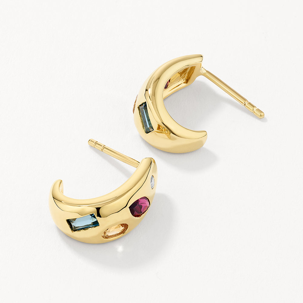 Garnet Multi Gemstone Gold Huggie Hoop Earrings for Women – Perfect for Parties, Weddings & Everyday Wear