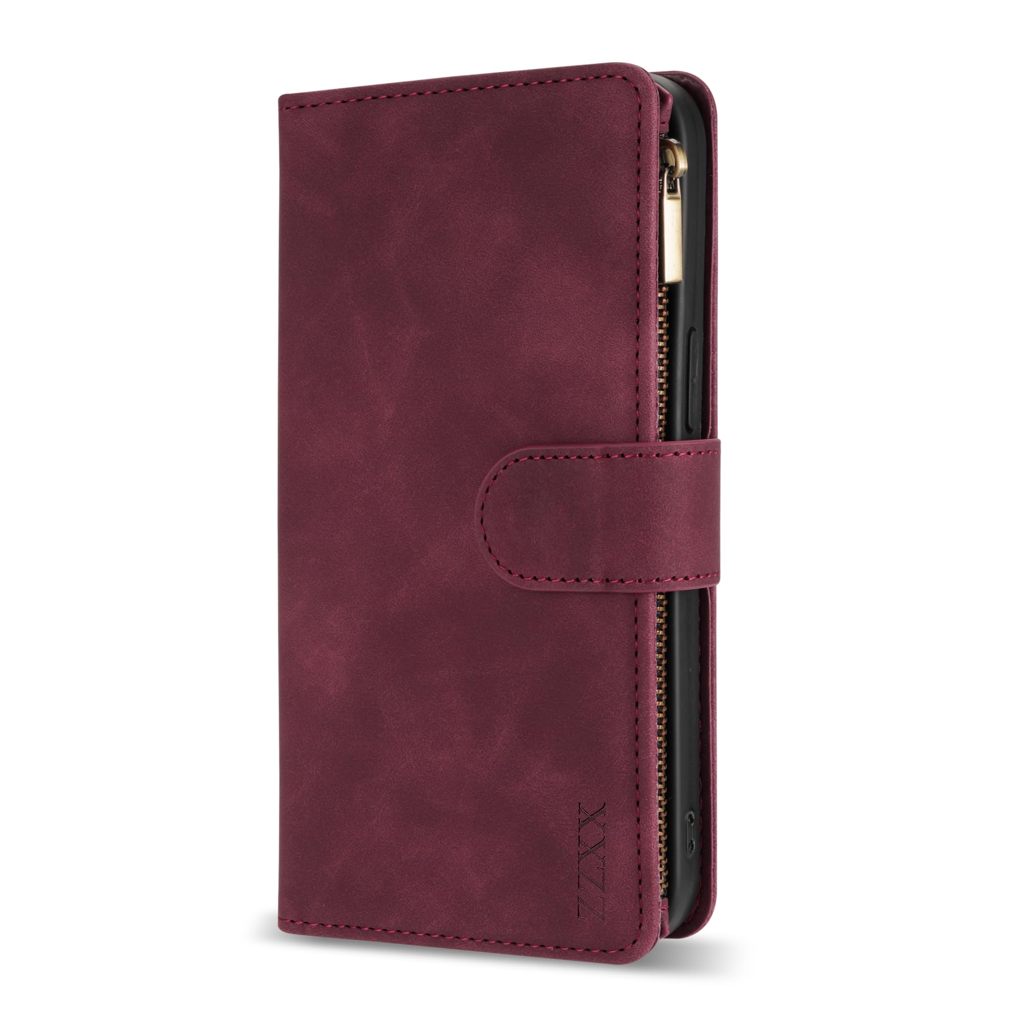 Premium PU Leather Wallet Case for Samsung Galaxy A52 5G (6.5 Inch) - Card Slots, Zipper Closure, Wrist Strap & Kickstand | Protective Flip Folio Cover for Daily Use, Travel & Business (Wine Red)