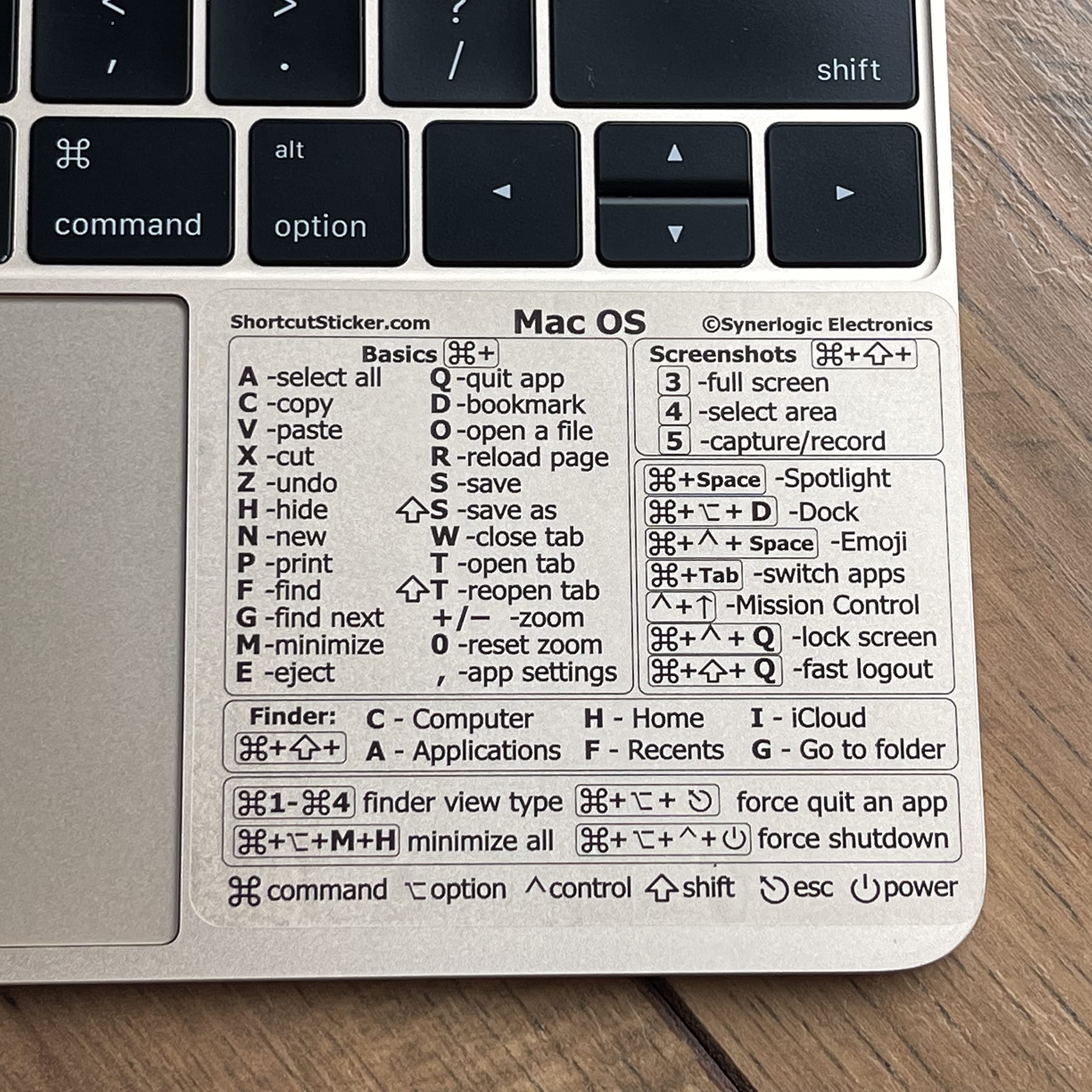 Synerlogic Universal Mac OS Keyboard Shortcut Stickers - No-Residue Transparent Vinyl for MacBook Air/Pro/iMac/Mini - Perfect for Coding, Design & Productivity (Clear)