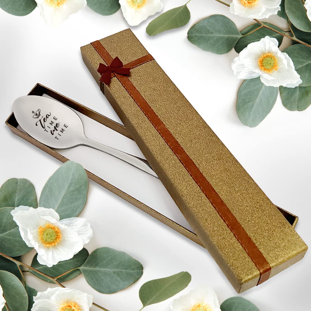 Personalized Engraved Stainless Steel Tea Spoon Set - Perfect Gift for Tea Lovers (Mom, Dad, Grandma, Grandpa) - Birthday, Thanksgiving & Christmas Present - Ideal for Afternoon Tea, Relaxation & Gifting Scenes