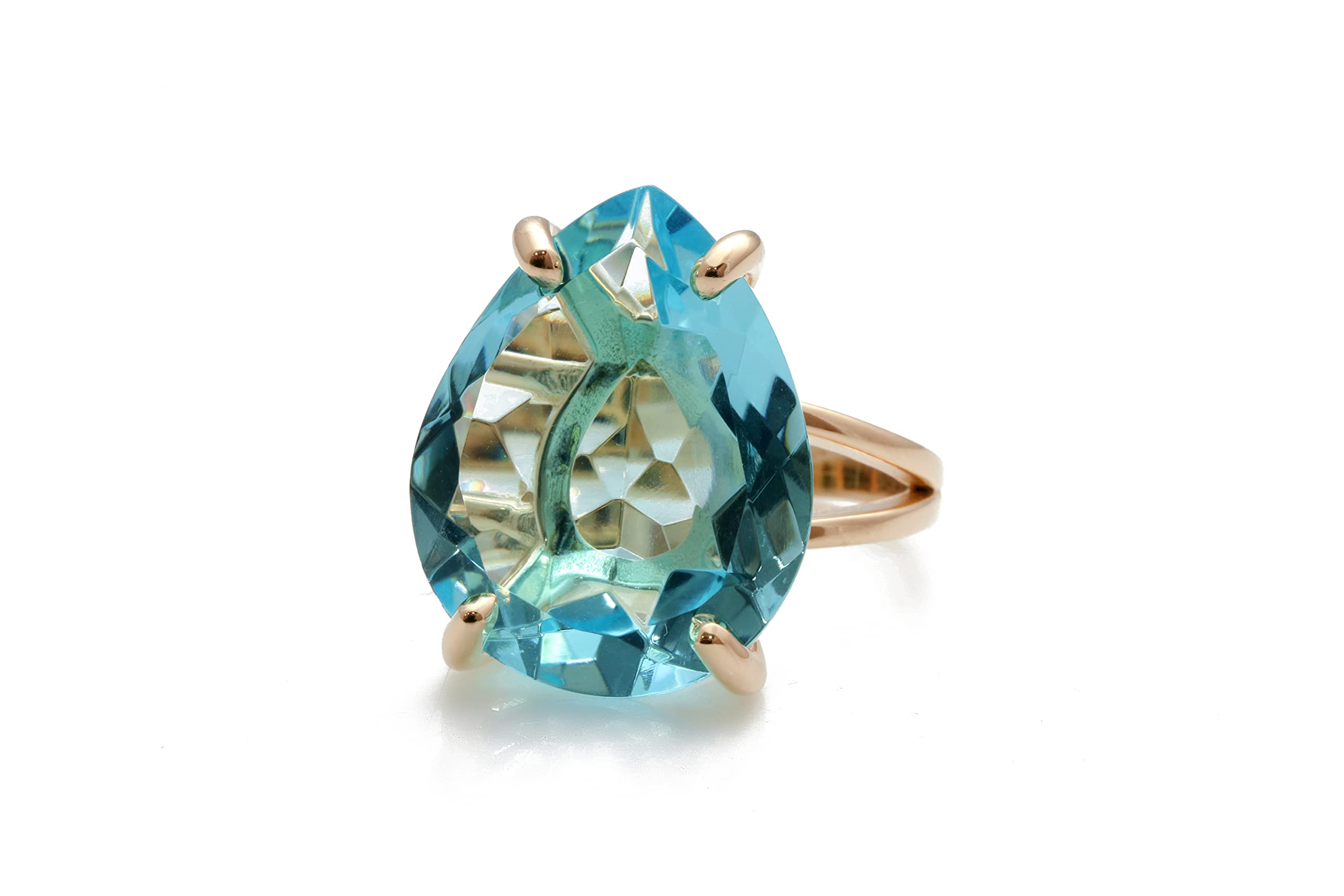 14k Rose Gold Blue Topaz Anemone Jewelry Ring - Elegant Custom Engagement Ring, Fashion & Birthstone Gift for Women - Available in All Ring Sizes - Comes with Jewelry Box - Perfect for Anniversaries, Weddings & Special Occasions