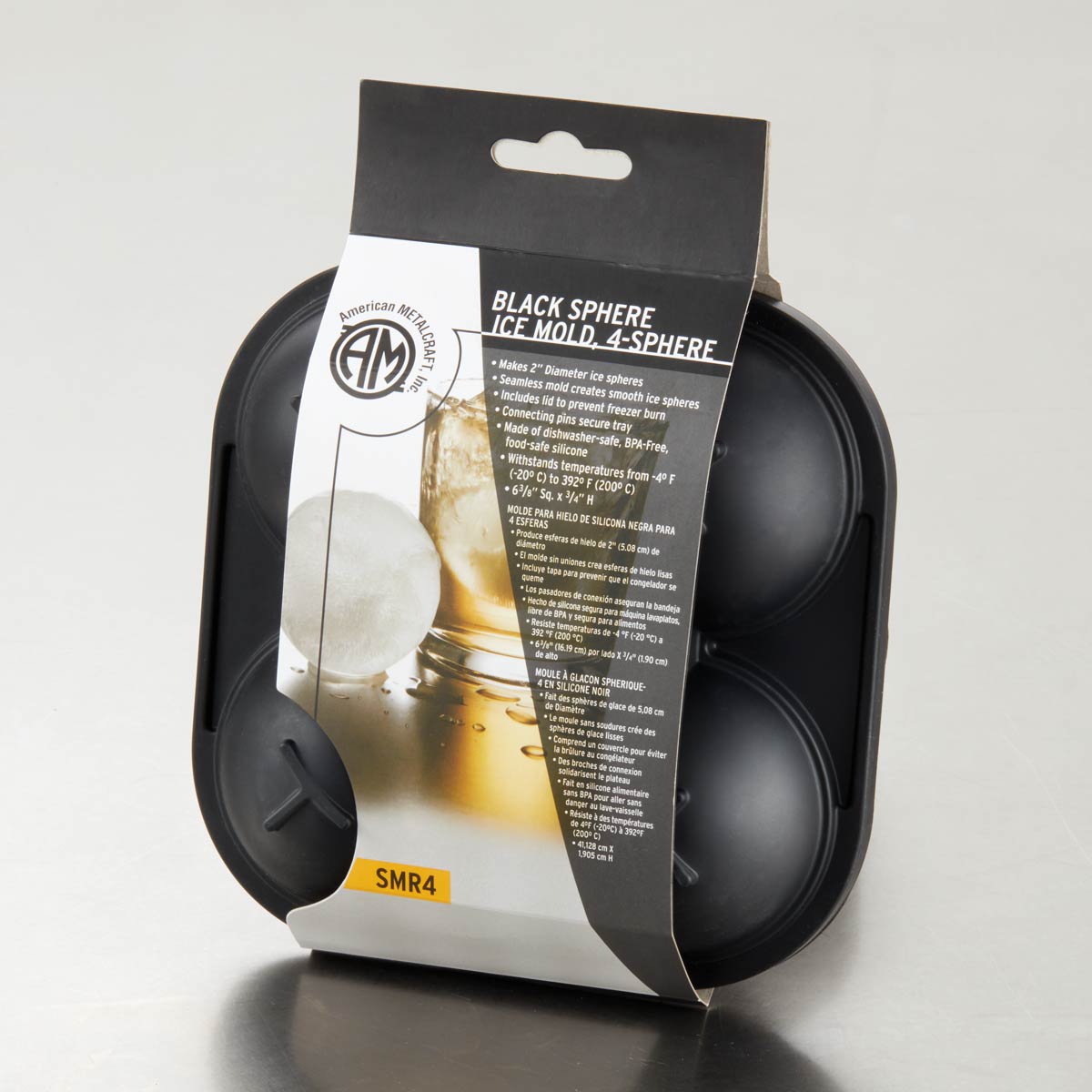 Premium Silicone 4 Sphere Ice Mold - American Metalcraft SMSR4 - Perfect for Cocktails, Whiskey, and Chilled Beverages - Durable & BPA-Free Ice Ball Maker for Home Bars and Entertaining