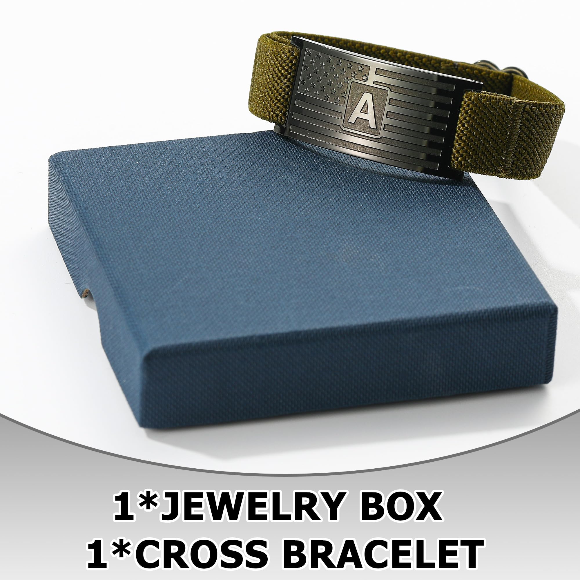 American Flag Initial Bracelet for Men & Boys - Adjustable Elastic Stretch Patriotic Jewelry - Graduation Easter Basket Stuffers Gifts for Kids & Teens - Perfect for 4th of July, Memorial Day & Patriotic Events