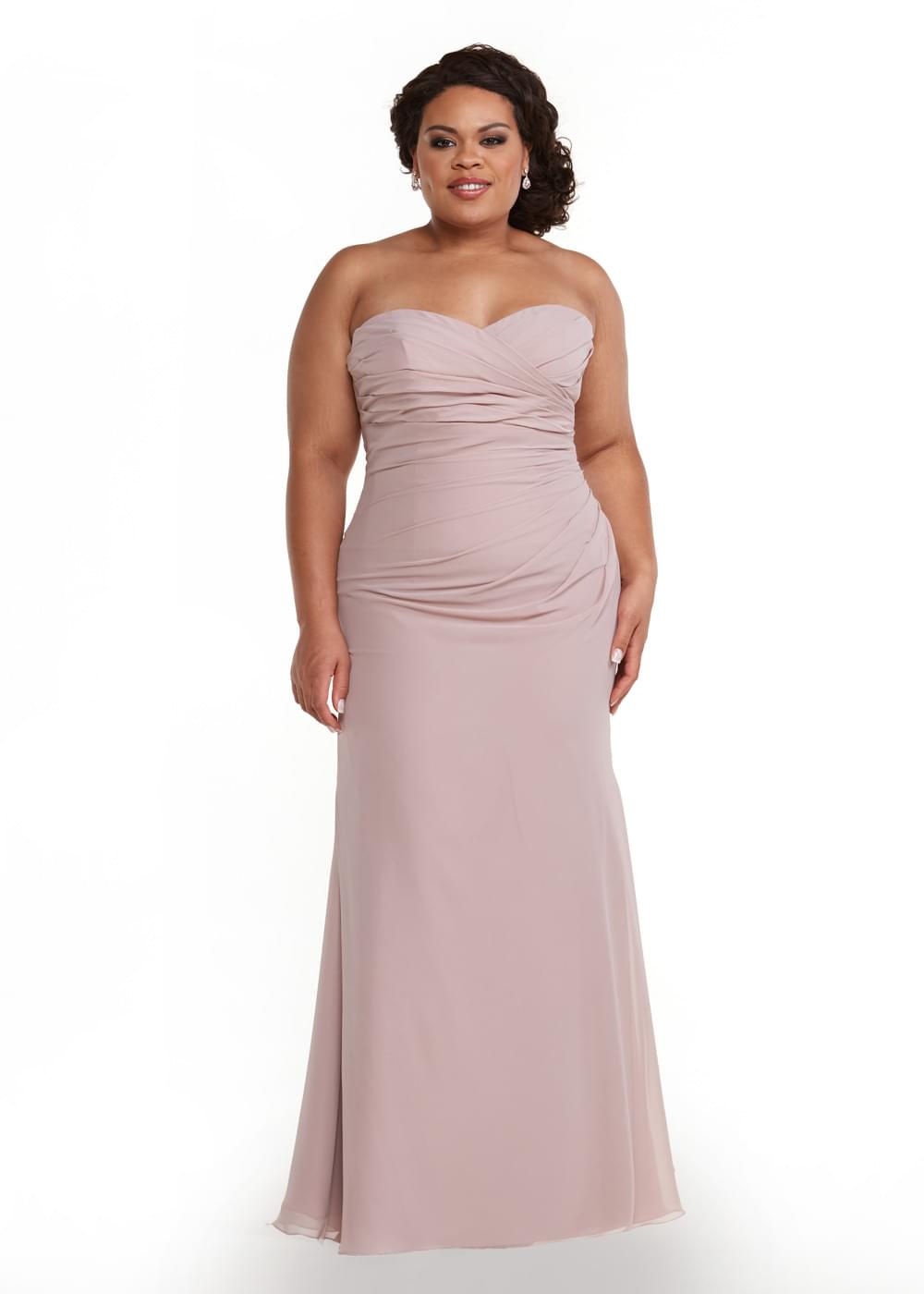 Elegant Strapless Ruched Bodice Lace Back Sheath Chiffon Bridesmaid Dress - Perfect for Weddings, Formal Events & Special Occasions