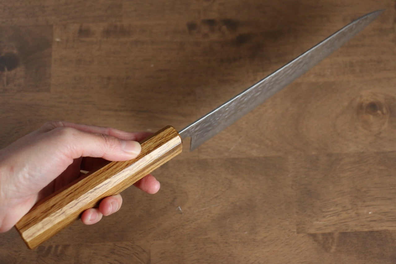 Premium AUS10 Damascus Gyuto Knife 210mm - Hand-Forged Hammered Finish with Oak Handle - Perfect for Professional Chefs & Home Cooking