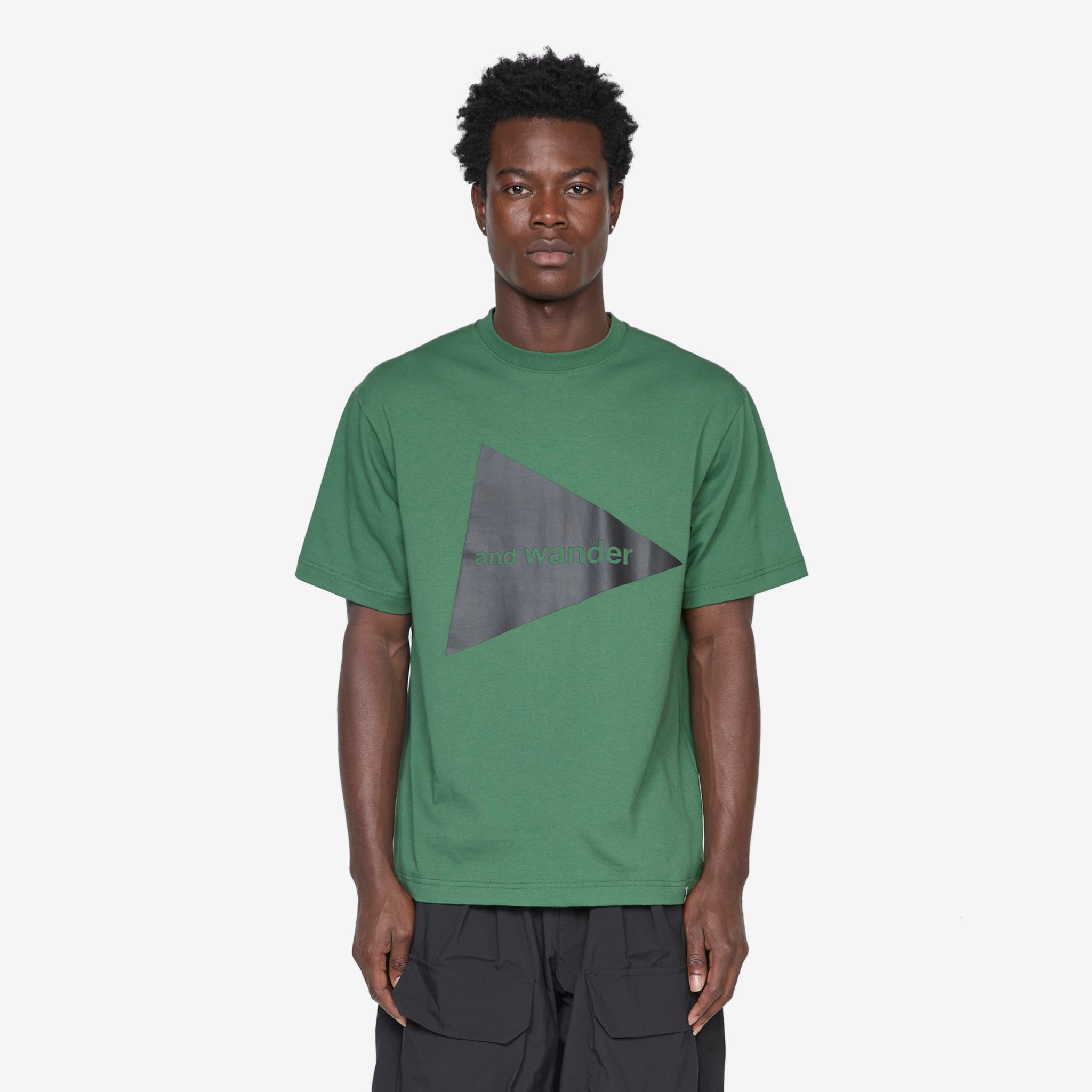 and wander Big Logo T-Shirt for Men - Green Cotton Casual Tee for Outdoor Adventures & Streetwear Fashion