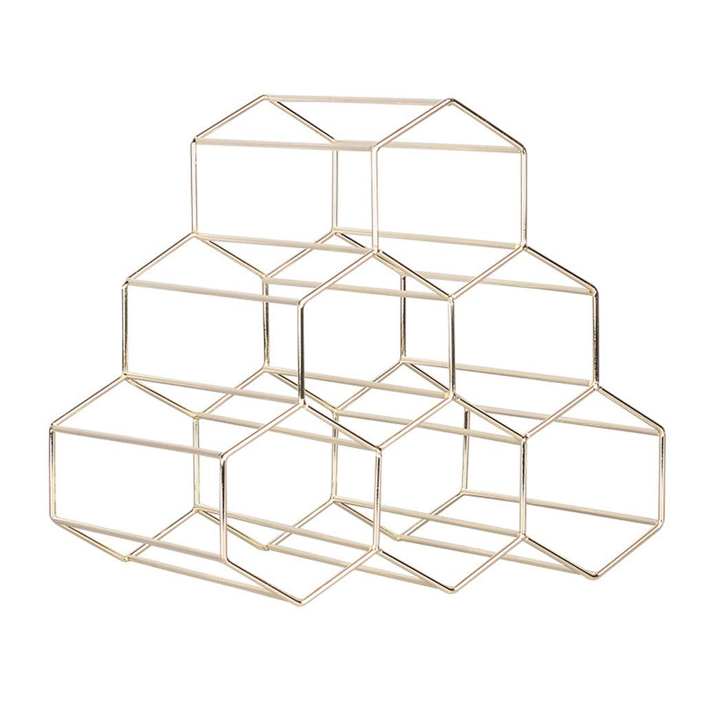 Zerlibeaful 6-Bottle Metal Wine Rack Holder - Countertop Storage for Kitchen, Dining & Bar - Space Saving Wine Protector & Water Bottle Organizer (Gold, One Size) - Perfect for Home, Restaurant & Wine Cellar Organization