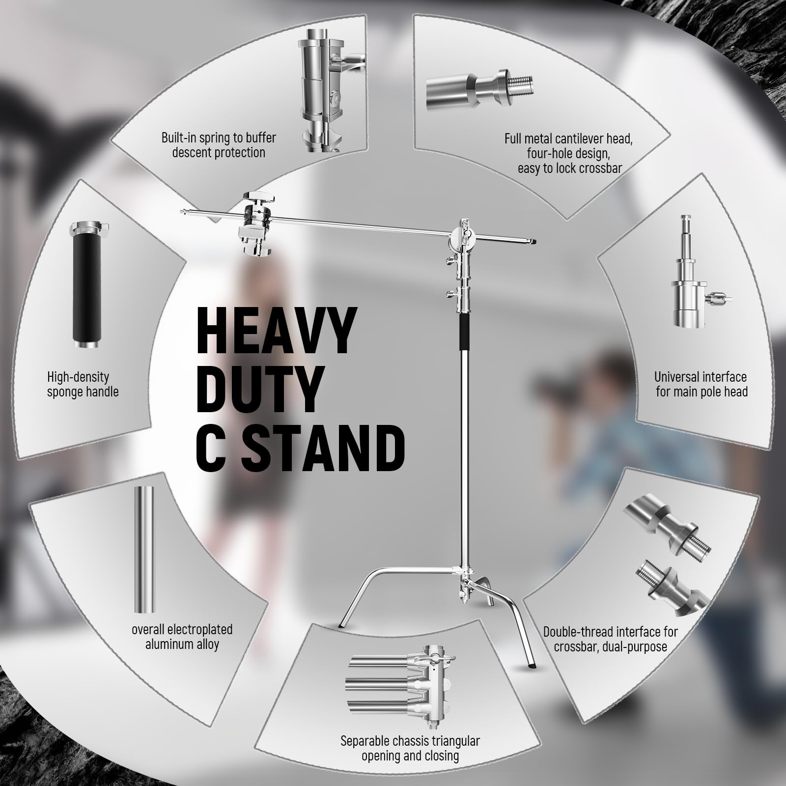 Heavy Duty C Stand with Boom Arm - 10.8ft Stainless Steel Photography Light Stand Kit, 4.2ft Adjustable Boom for Studio Softbox, Reflector & Lighting Equipment - Perfect for Photography Studios, Video Production & Film Sets