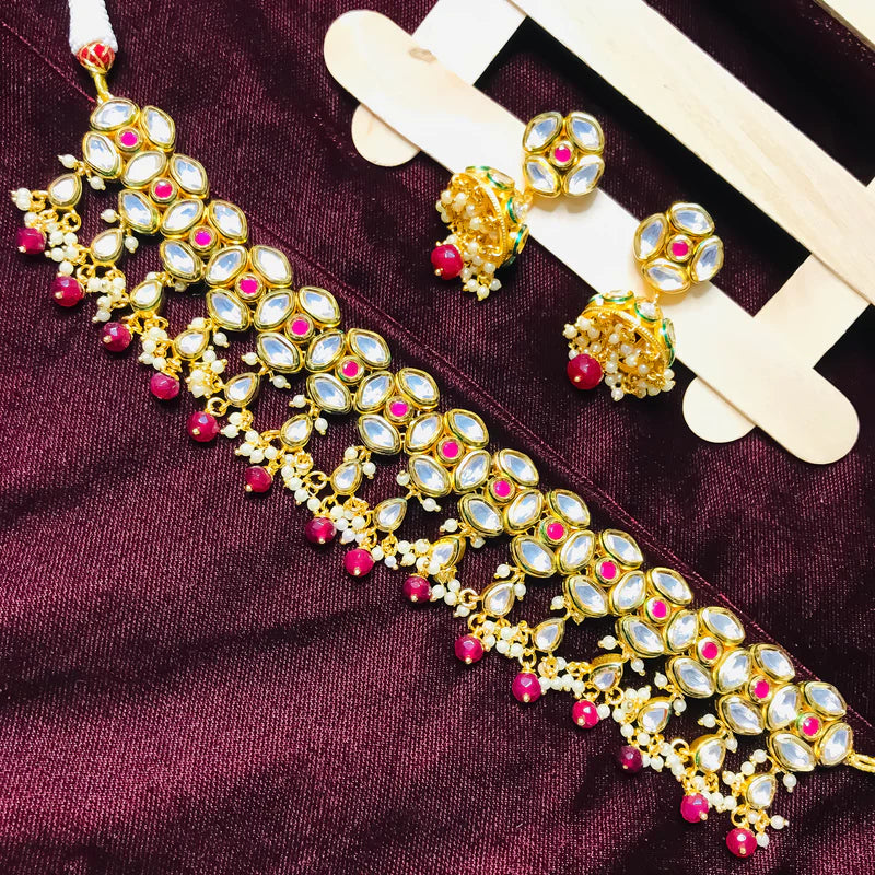 Royal Kundan Choker Necklace Set with Matching Earrings - 24K Gold Plated Designer Jewelry (D757) for Weddings, Parties & Special Occasions