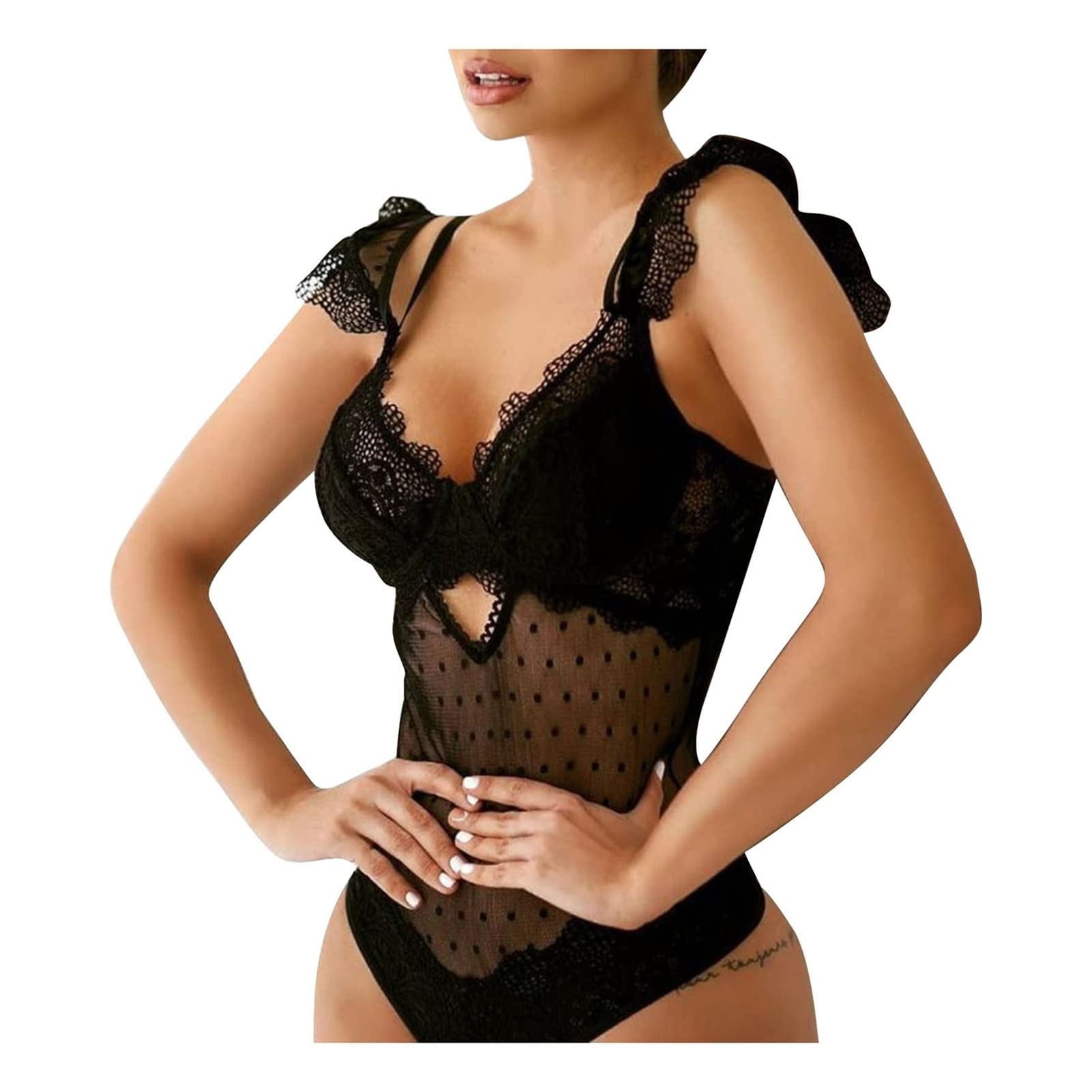 MMLLZEL Women's Sexy Lace Corset Sleepwear - Embroidered Mesh One-Piece Pajama Set for Nightwear (Color A, Size M) | Perfect for Valentine's Day, Honeymoon & Boudoir Photography