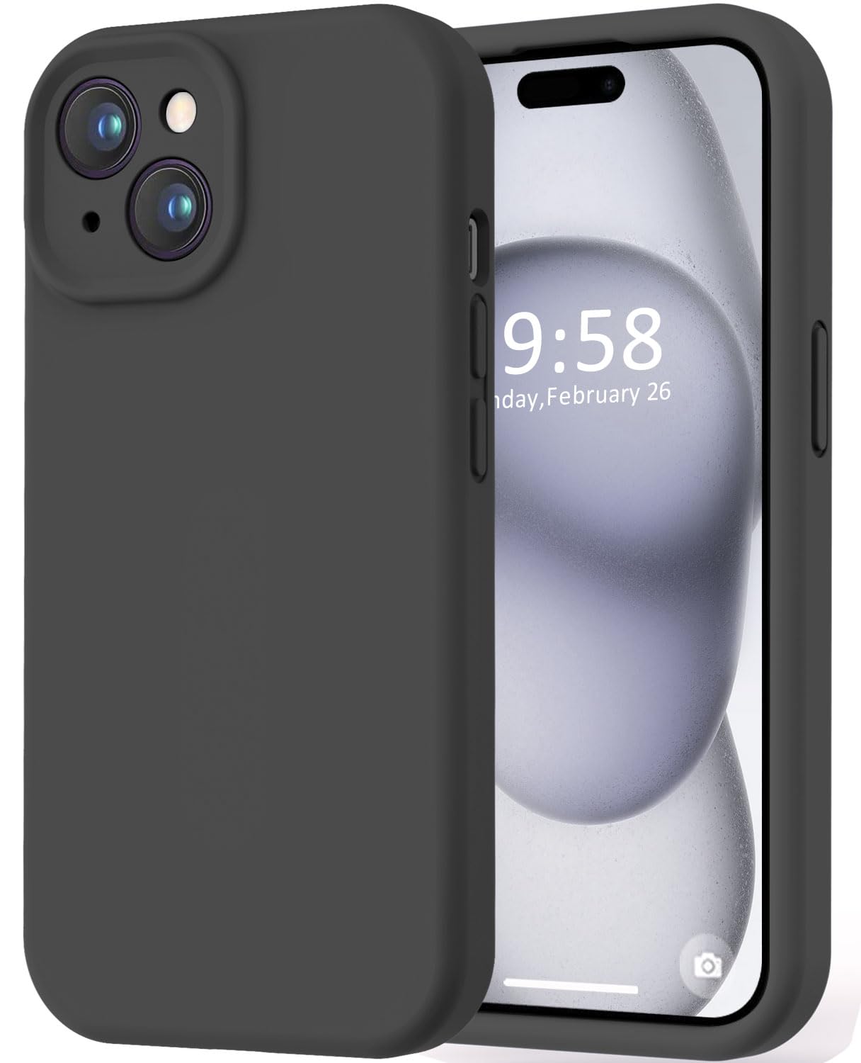 LOVE 3000 iPhone 15 Case 6.1 Inch - Shockproof Silicone Cover with 8ft Drop Protection, Full Body Camera Protection & Soft Microfiber Lining - Perfect for Daily Use, Outdoor Activities & Travel (Black)