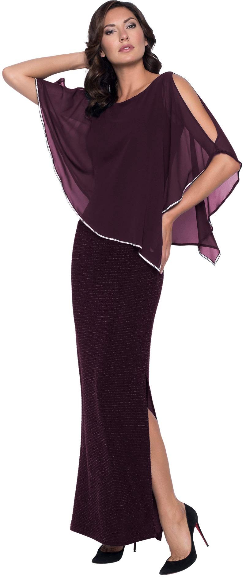 FRANK LYMAN Women's Chiffon Drape Maxi Dress - Style 179257 in Merlot Color, Size 8 | Elegant Flowy Long Dress for Weddings, Parties & Special Occasions