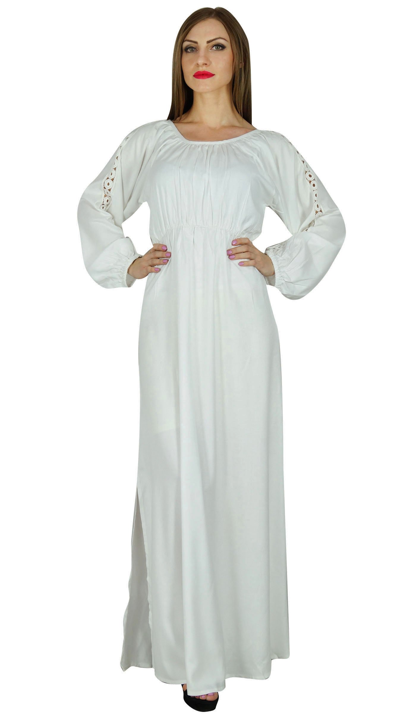 Bimba Style Women's Long Maxi Dress with Lace Long Sleeves - Elegant Summer Gown for Weddings, Parties & Beach Vacations