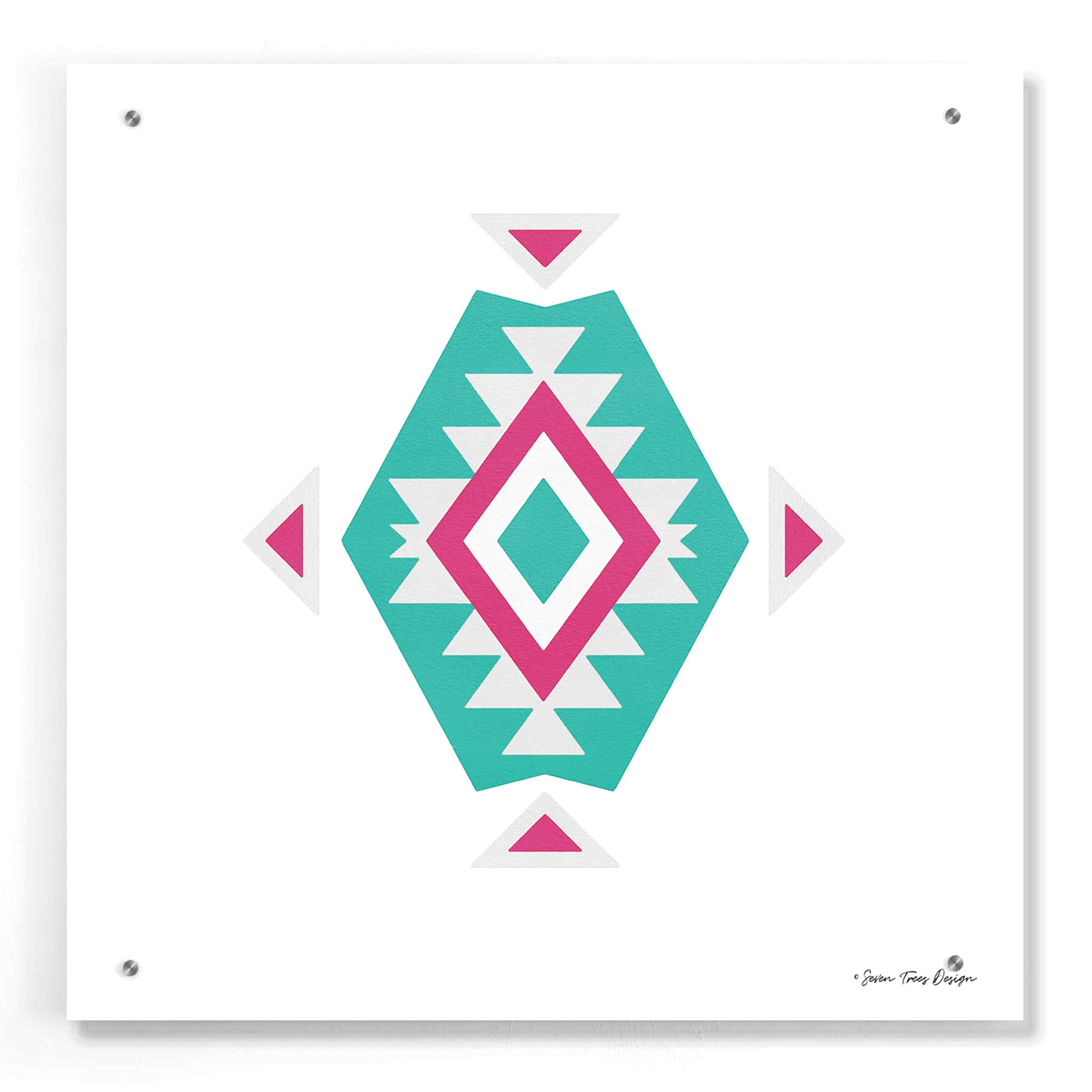 Watercolor Aztec Art II - 24x24 Inch Modern Acrylic Glass Wall Decor by Seven Trees Design | Vibrant Contemporary Artwork for Living Room, Bedroom & Office Decor