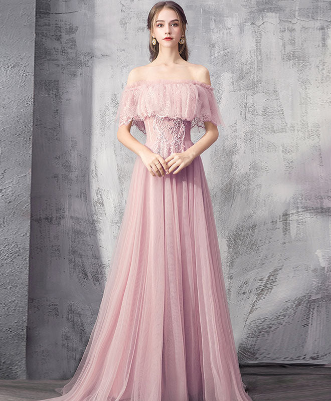 Elegant Pink Tulle Lace Long Prom Dress for Women - Formal Evening Gown for Homecoming, Quinceañera & Special Occasions