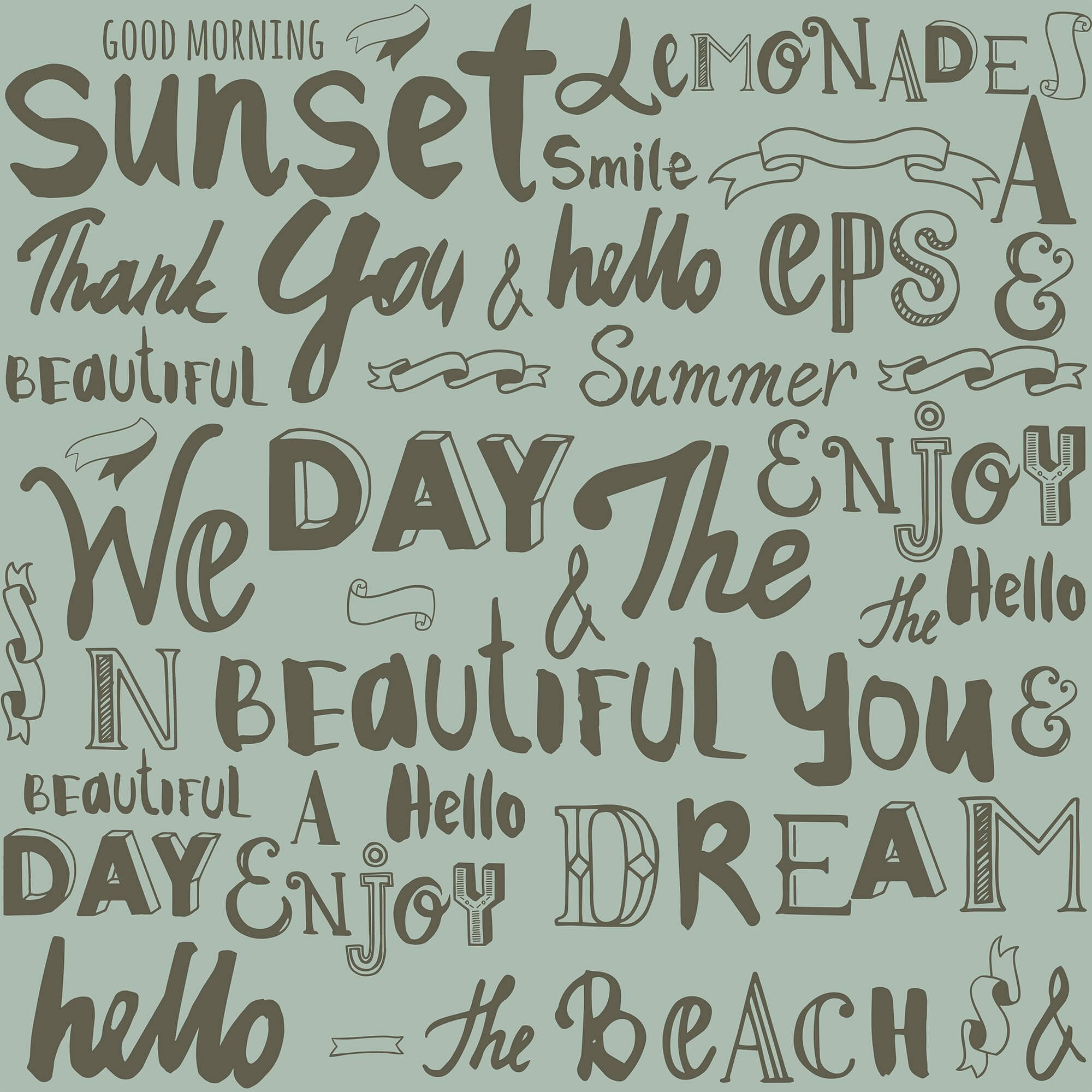 Green Handwriting Teens Peel and Stick Removable Wallpaper 5412 - Self-Adhesive Decorative Wall Covering for Bedroom, Dorm & Kids Room Decor