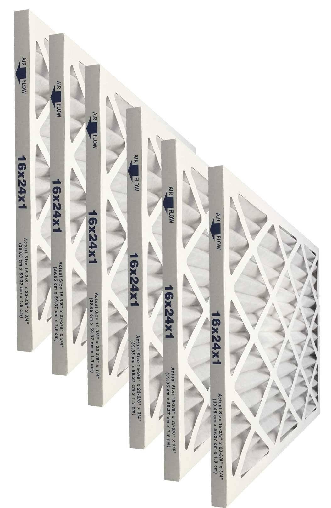 16x24x1 MERV 8 Pleated Air Filter - Case of 6 | High Efficiency HVAC Furnace AC Filters for Home & Office | Improves Indoor Air Quality, Reduces Allergens & Dust