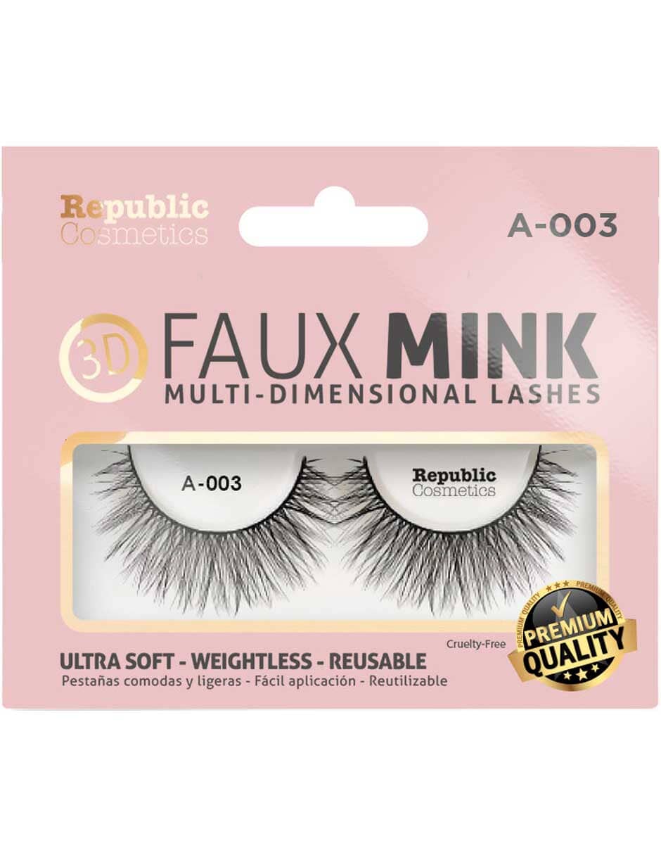 Republic Cosmetics 3D Faux Mink Eyelashes - Model A 003 (1 Pair in Box) for Dramatic Volume & Natural Look - Perfect for Parties, Weddings & Special Occasions