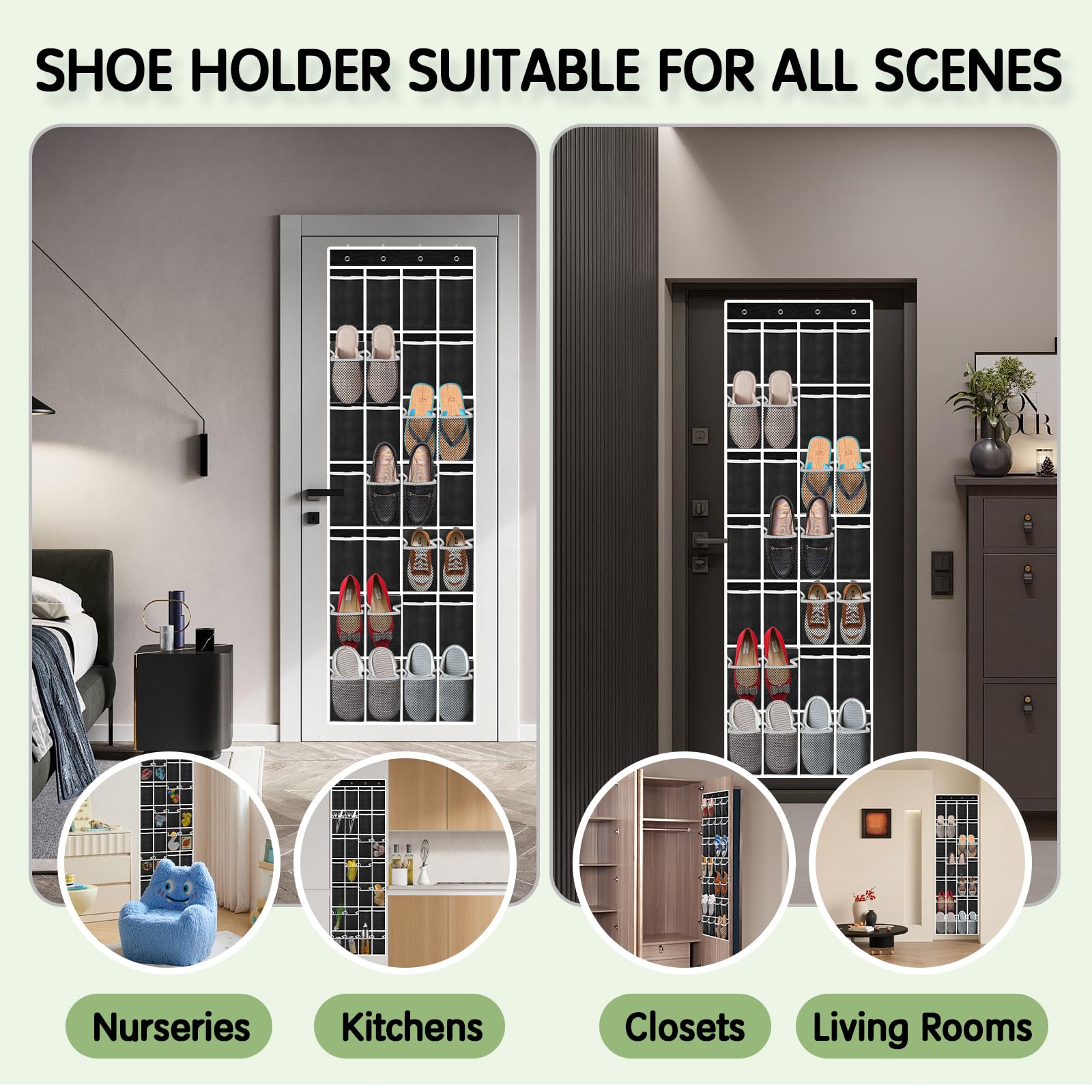 28 Compartment Breathable Mesh Over the Door Hanging Shoe Organizer for Closet - Large Storage for Men & Women Shoes - Space Saving Shoe Rack (Black) - Perfect for Bedrooms, Dorms, Apartments and Small Spaces