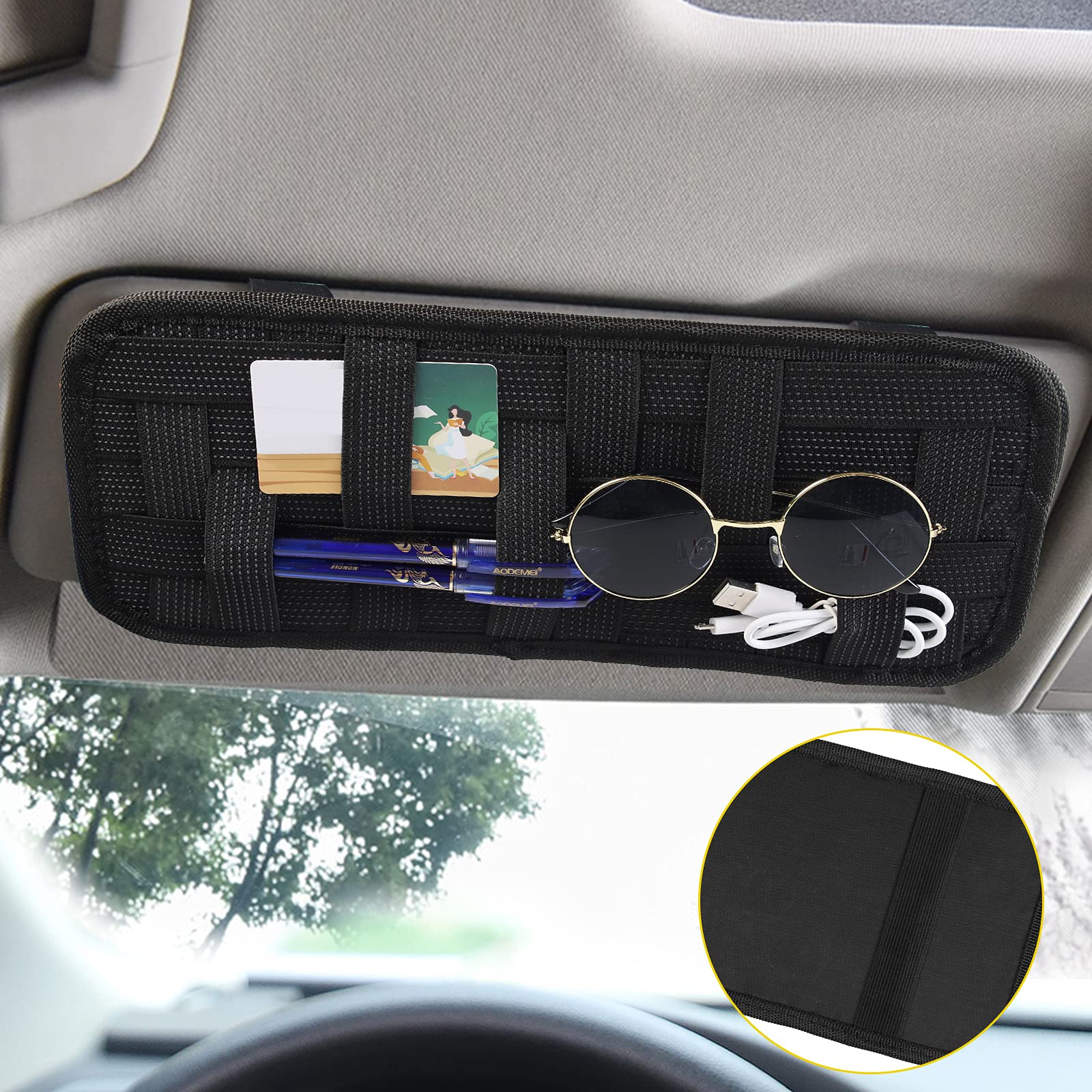 Car Sun Visor Organizer with Crossed Non-Slip Elastic Bands - Secure Storage for Sunglasses, Phones & Small Accessories - Perfect for Road Trips & Daily Commute