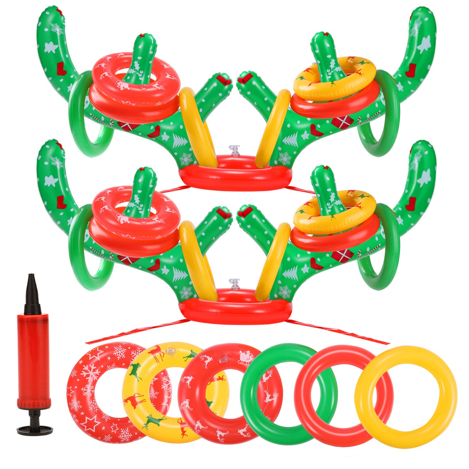 Eboozone Inflatable Reindeer Antler Toss Game Set - 2 Antlers, 20 Rings, Pump Included - Fun Christmas Party Game for Family Gatherings and Holiday Festivities