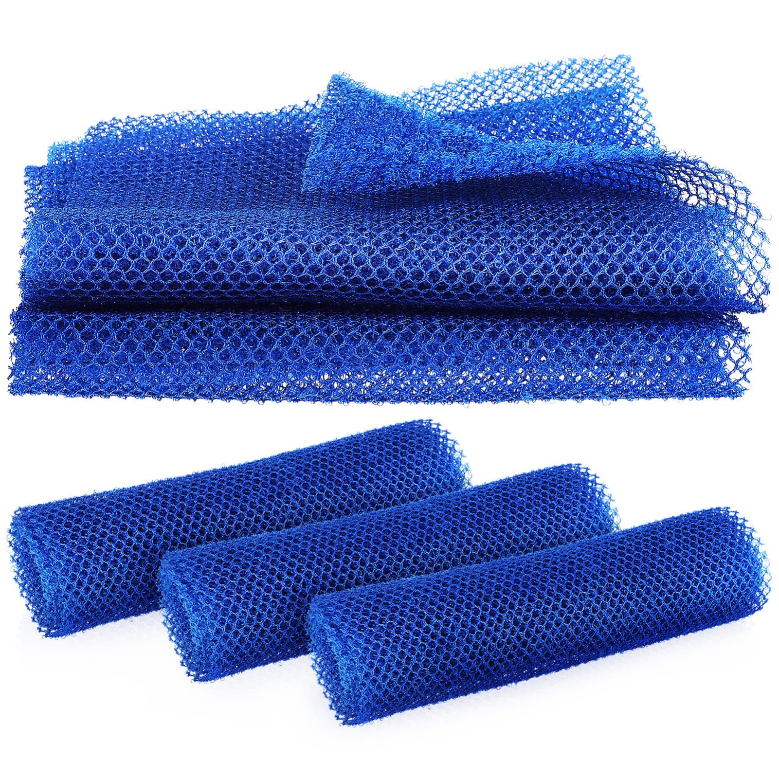 Premium African Net Bath Sponges 4-Pack - Exfoliating Body Scrubber for Shower & Back Cleansing - Natural Skin Care for Daily Use (Blue) - Perfect for Spa, Home Bath & Gift Sets