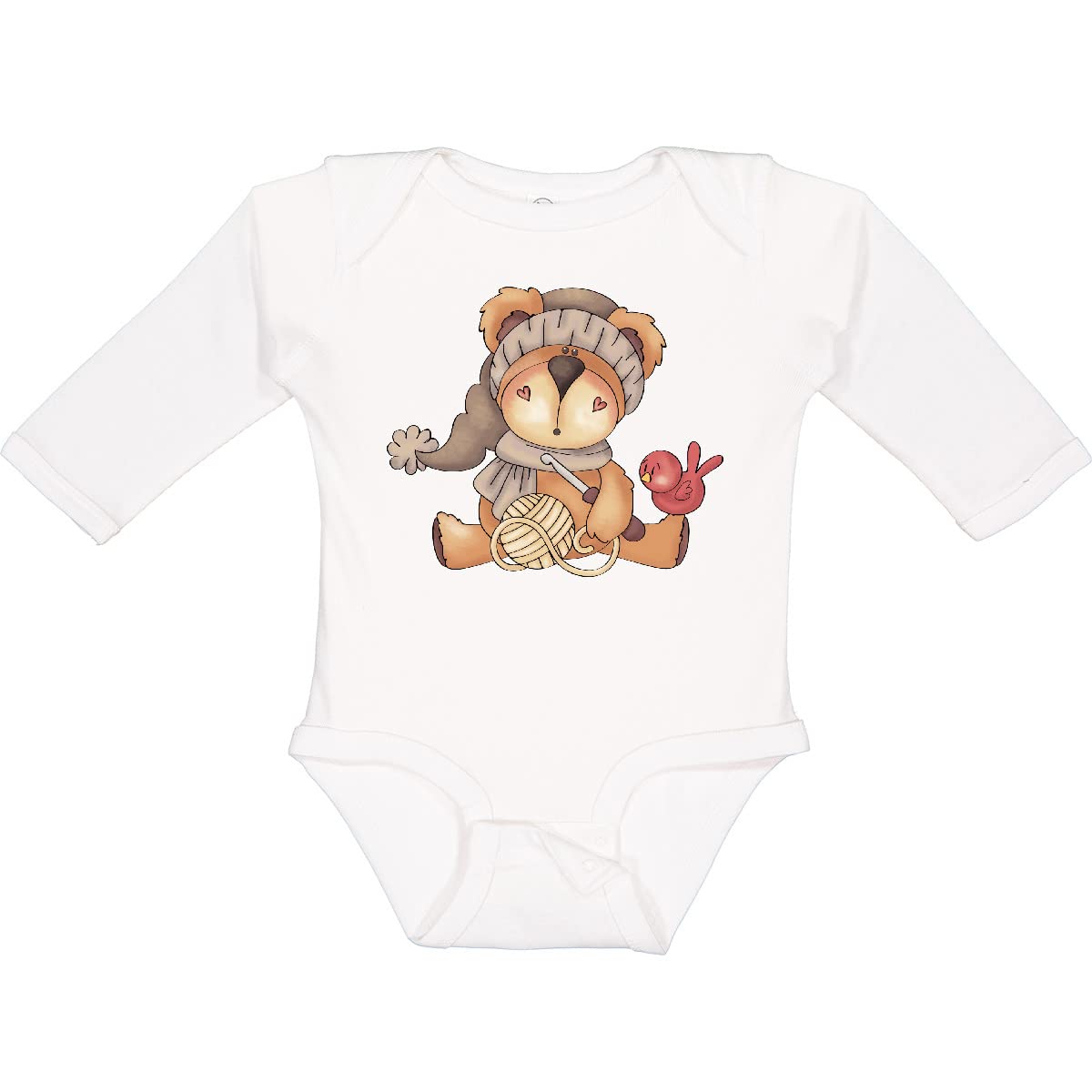 Inktastic Winter Crochet Bear Long Sleeve Baby Bodysuit - Cozy Outfit for Holiday Photos & Christmas Family Gatherings