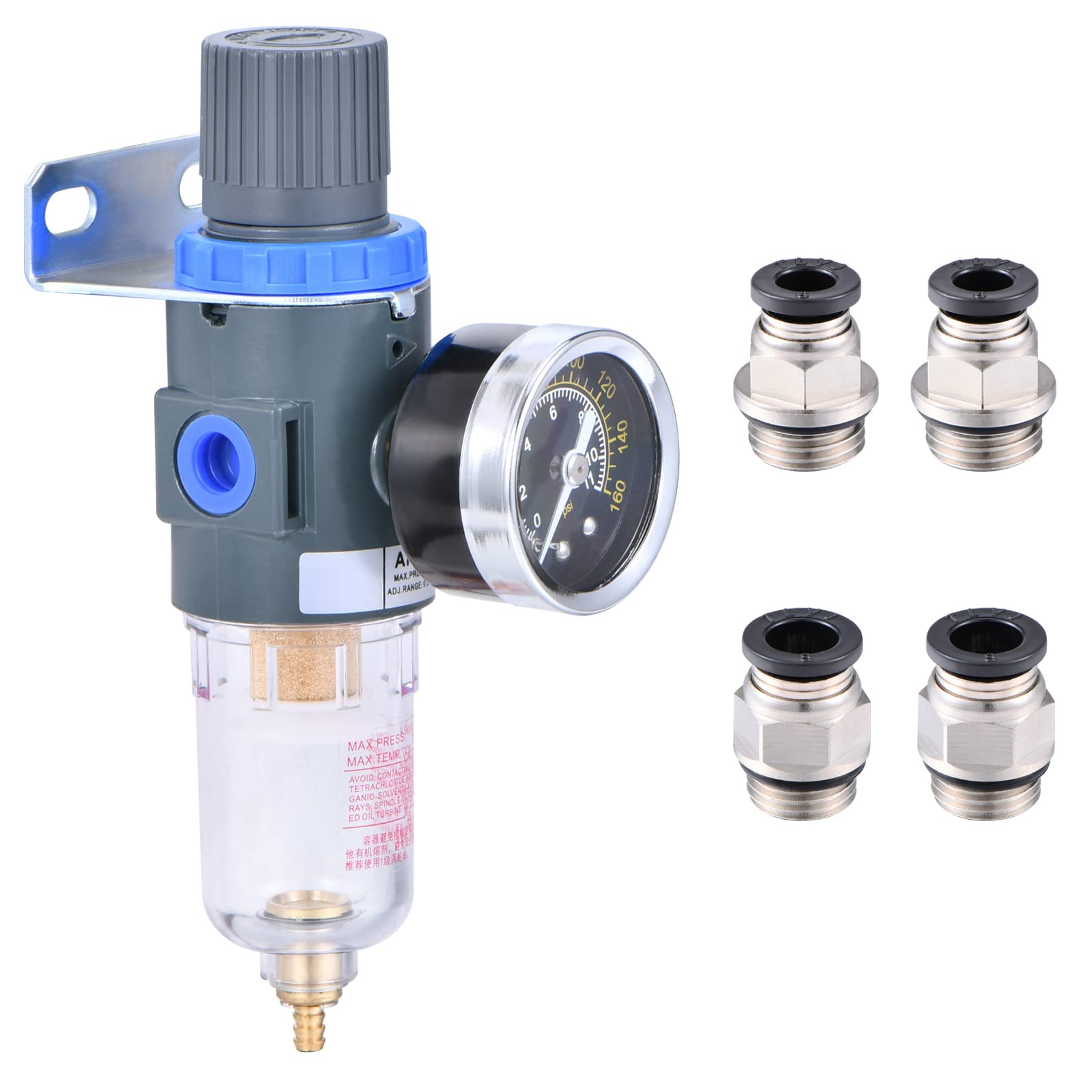 1/4 Inch NPT Air Filter Pressure Regulator with Gauge - Water-Trap Compressor Filter for Air Tools | Perfect for Pneumatic Systems, Spray Painting & Workshop Use