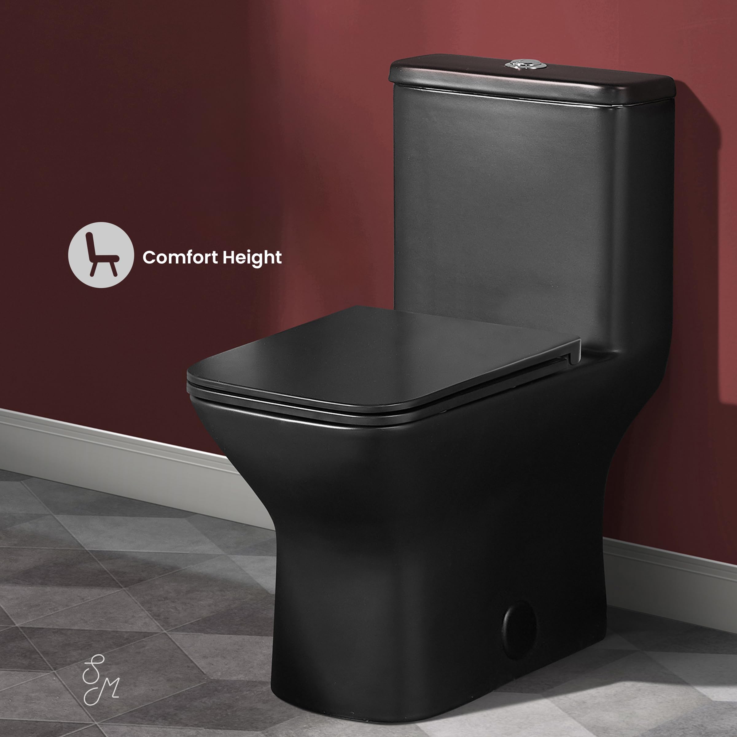 Swiss Madison SM-1T256 Carre Modern One-Piece Toilet - Square Dual Flush 1.1/1.6 GPF Water Efficient - Matte Black Bathroom Toilet for Contemporary Homes & Luxury Apartments