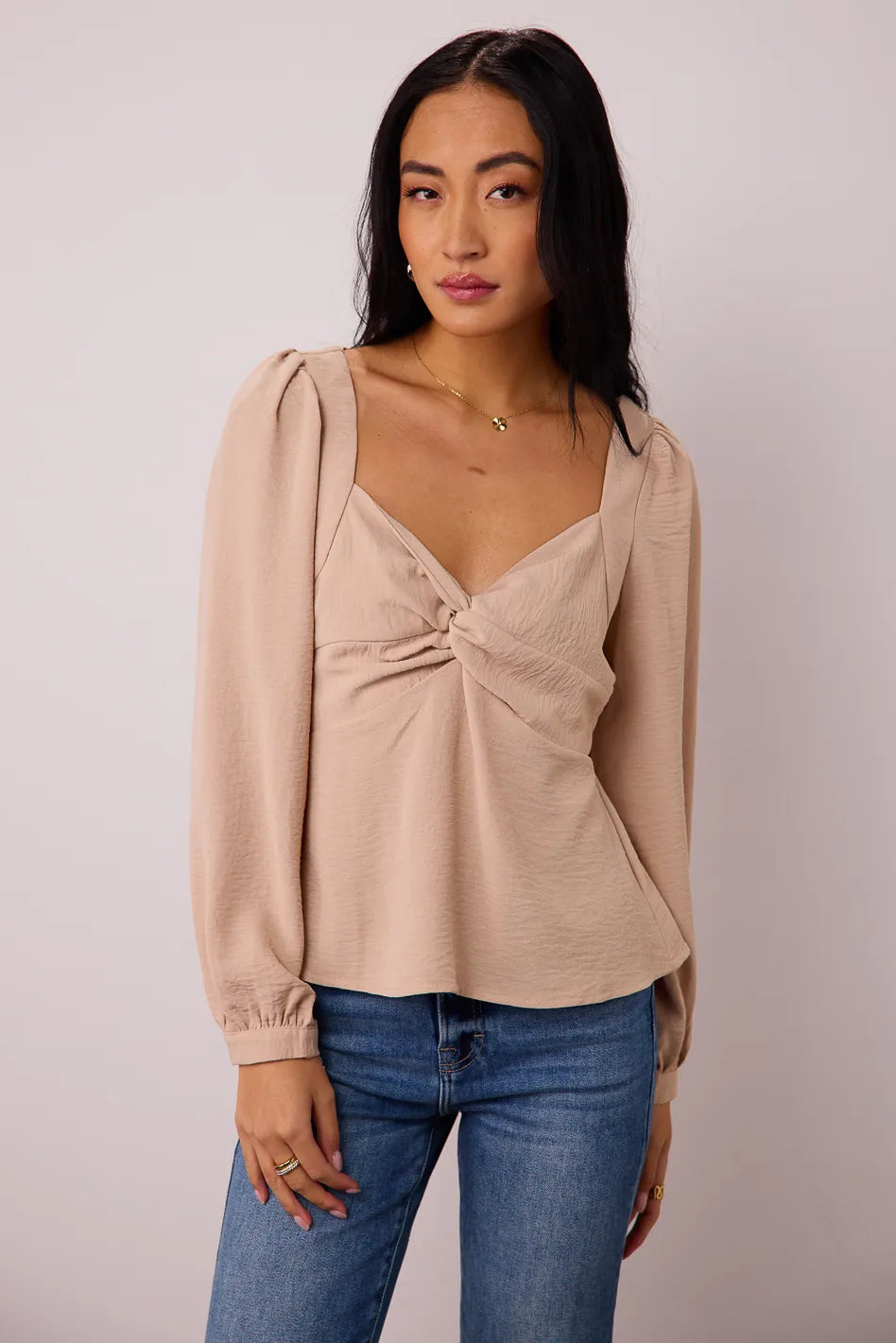Stylish Maeve Twist Front Blouse in Beige | Women's Fashion Blouse | Perfect for Office Wear & Casual Outings | FINAL SALE