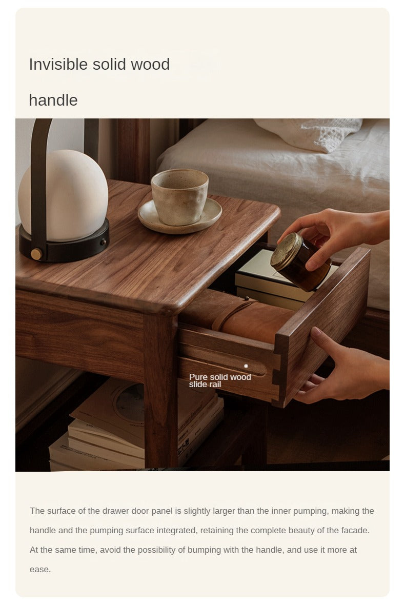 Solid Black Walnut and Ash Wood Nightstand with 2 Drawers - Stylish Bedside Storage Cabinet for Bedroom, Living Room, or Office