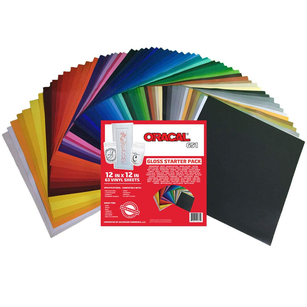 Oracal 651 Vinyl Sticker Sheets - 63-Pack Premium Adhesive Craft Vinyl for Cricut, Silhouette, Cameo, Vinyl Cutters & Printers - Perfect for DIY Decals, Signs, Car Stickers & Home Decor Projects