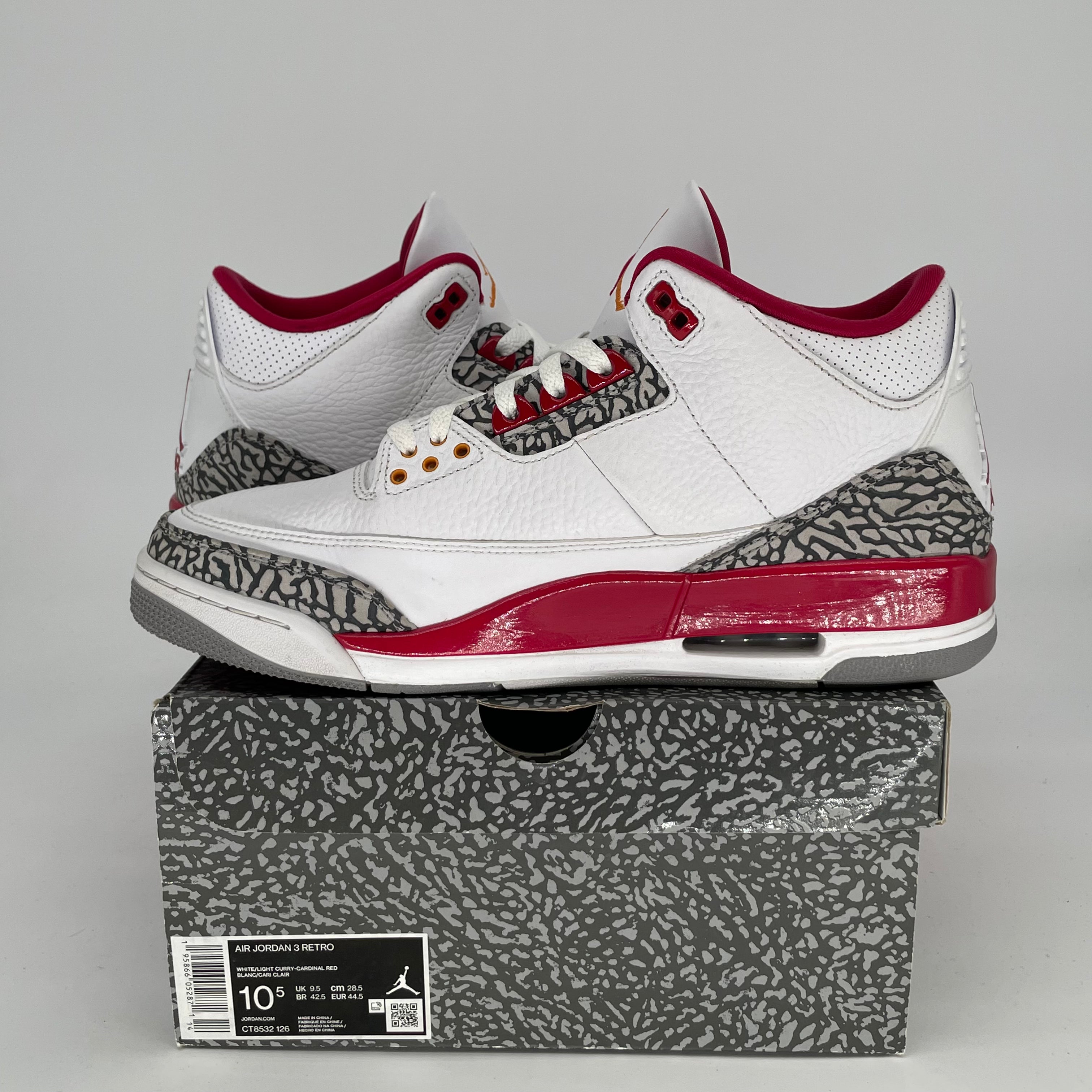 Original Air Jordan 3 Retro 'Cardinal Red' Men's Basketball Shoes - Size 10.5 (12W) - Style Code CT8532-126 | Perfect for Streetwear, Sneaker Collection & Casual Outfits