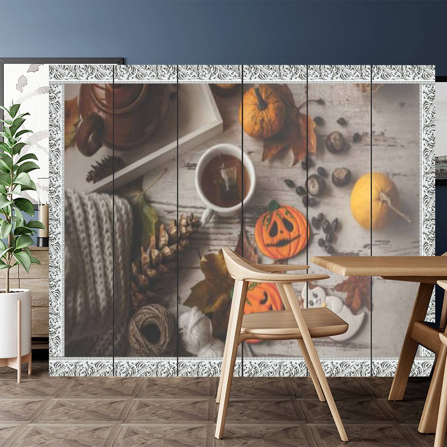 6 Panel Canvas Room Divider Screen - Foldable Privacy Partition for Home, Office, Bathroom & Pool Areas | Halloween Decorations & Tea Party Backdrop | Window Style Room Separator for Indoor & Outdoor Use