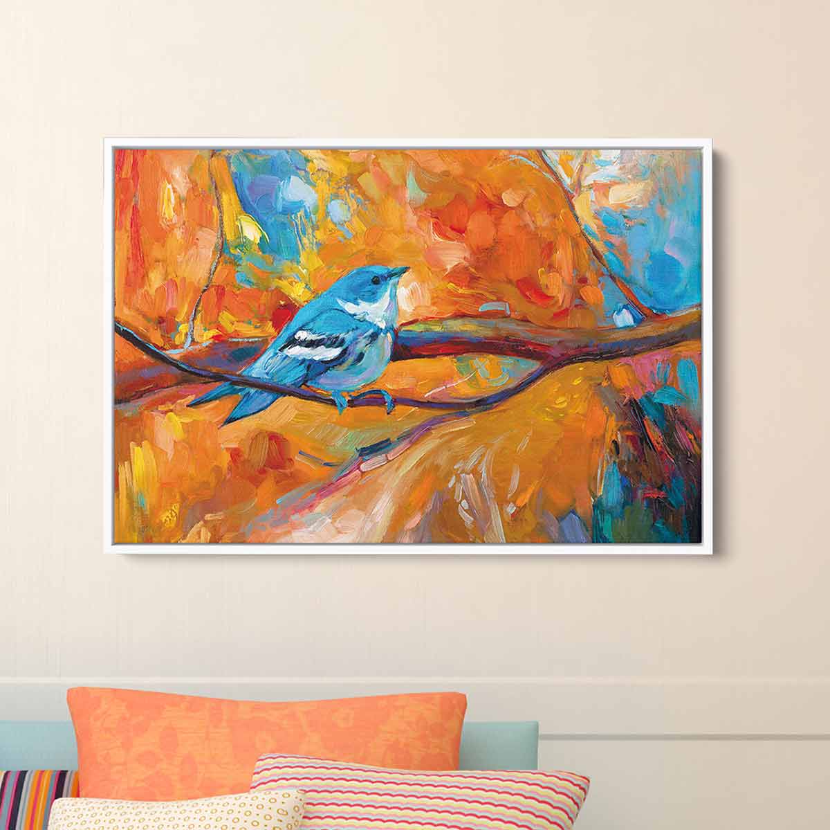 Orange Tree With Blue Bird Wall Art Canvas 0645 - Hand Painted Nature Landscape Painting - Perfect for Living Room, Bedroom & Office Decor