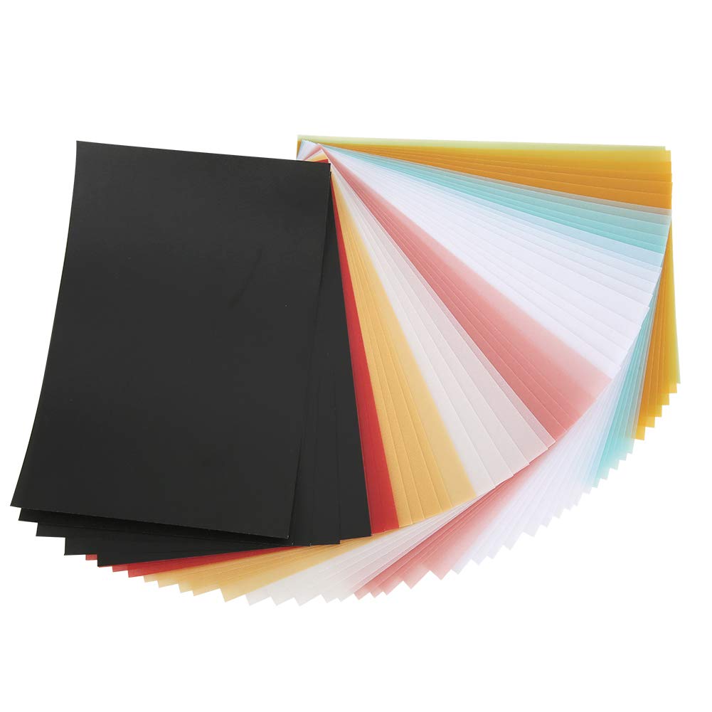 50Pcs Colored Vellum Paper - Clear Translucent Cardstock for Printing, Sketching, Tracing, Drawing - 5.91 x 3.94 Inches - Perfect for Scrapbooking, Invitations, DIY Crafts and Art Projects