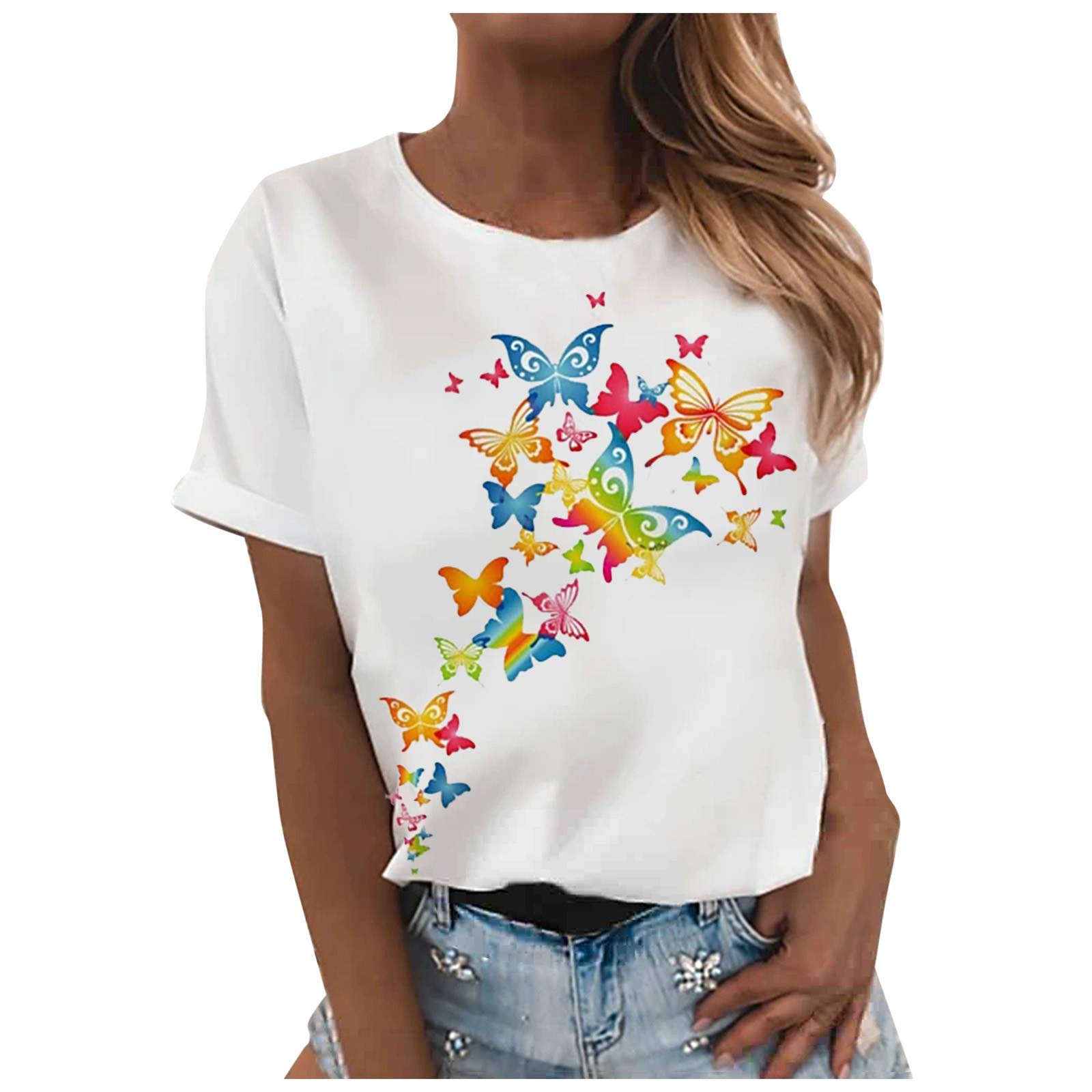 Butterfly Graphic T-Shirts for Women Plus Size - Sexy Summer Funny Casual Cute Blouse Tunic for Beach, Party & Everyday Wear