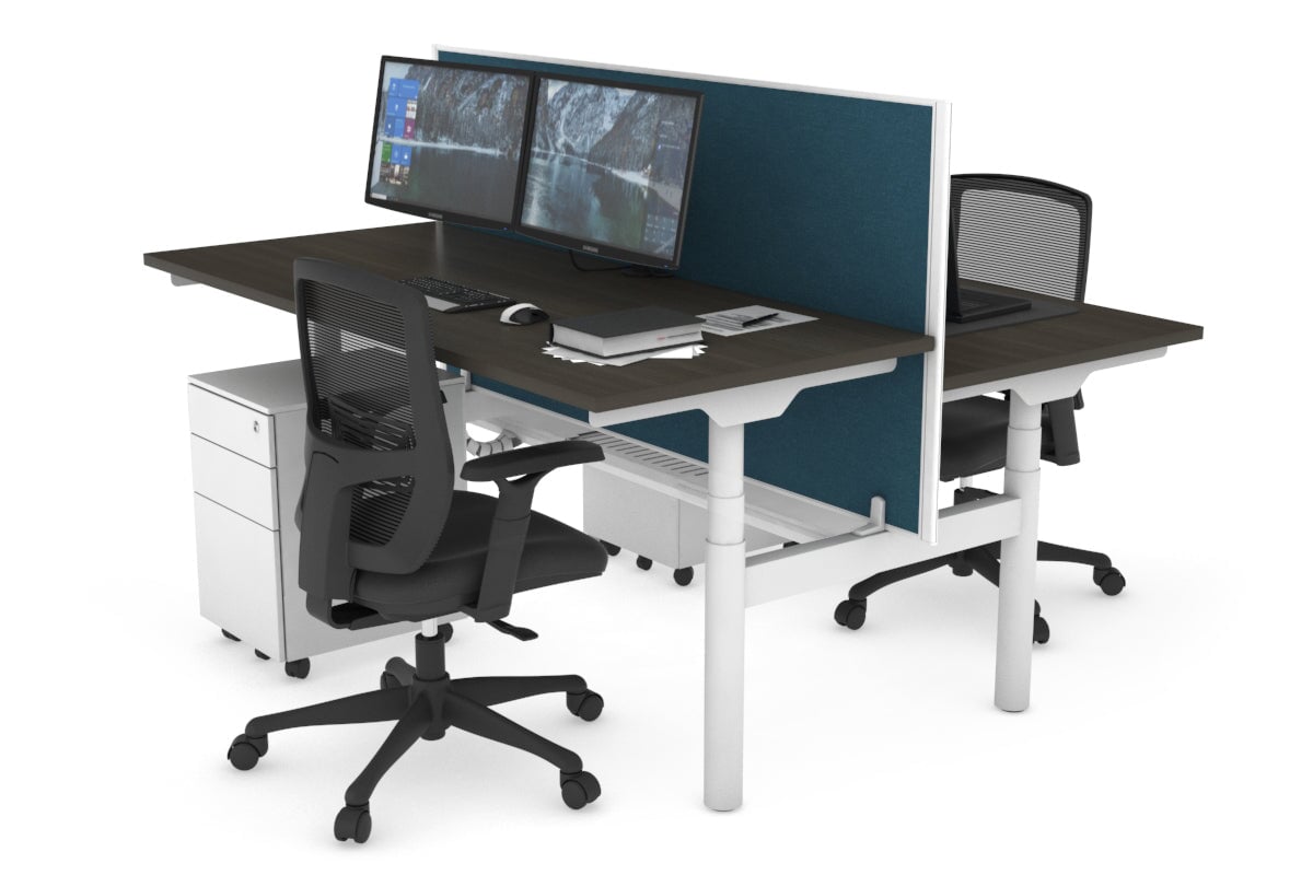 Flexi Premium Height Adjustable 2-Person H Bench Workstation - White Frame [1200L x 700W] - Ergonomic Office & Home Workspace Solution for Collaborative Teams