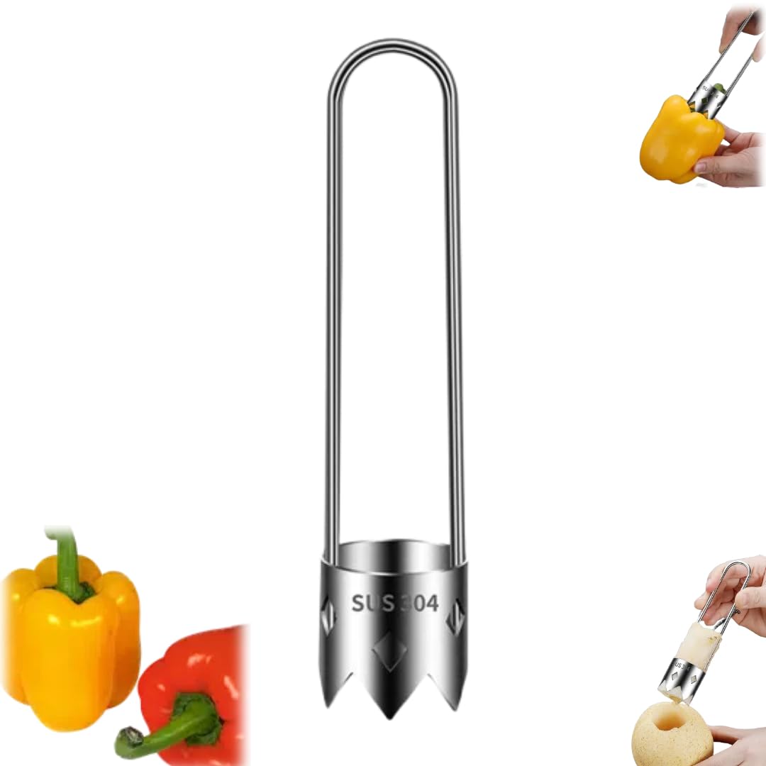 2024 Stainless Steel Red Bell Pepper Seed Corer - Apple Corer & Vegetable Remover Tool for Kitchen Gadgets (1pc) - Perfect for Meal Prep, Canning & Healthy Cooking