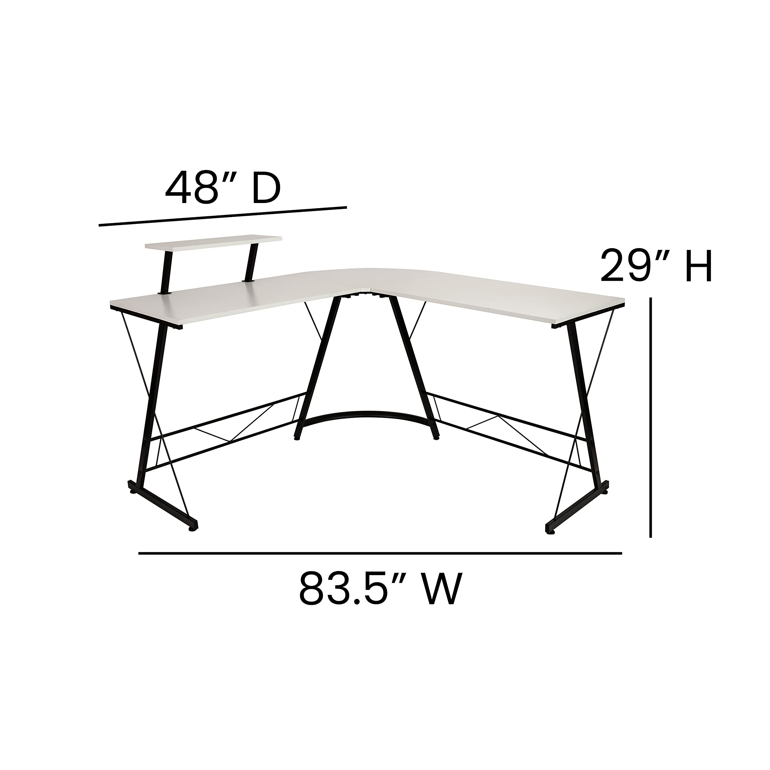 EMMA + OLIVER White L-Shaped Computer Desk - Home Office Desk, Gaming Desk with Sturdy Frame | Perfect for Small Spaces, Work from Home & PC Gaming Setup