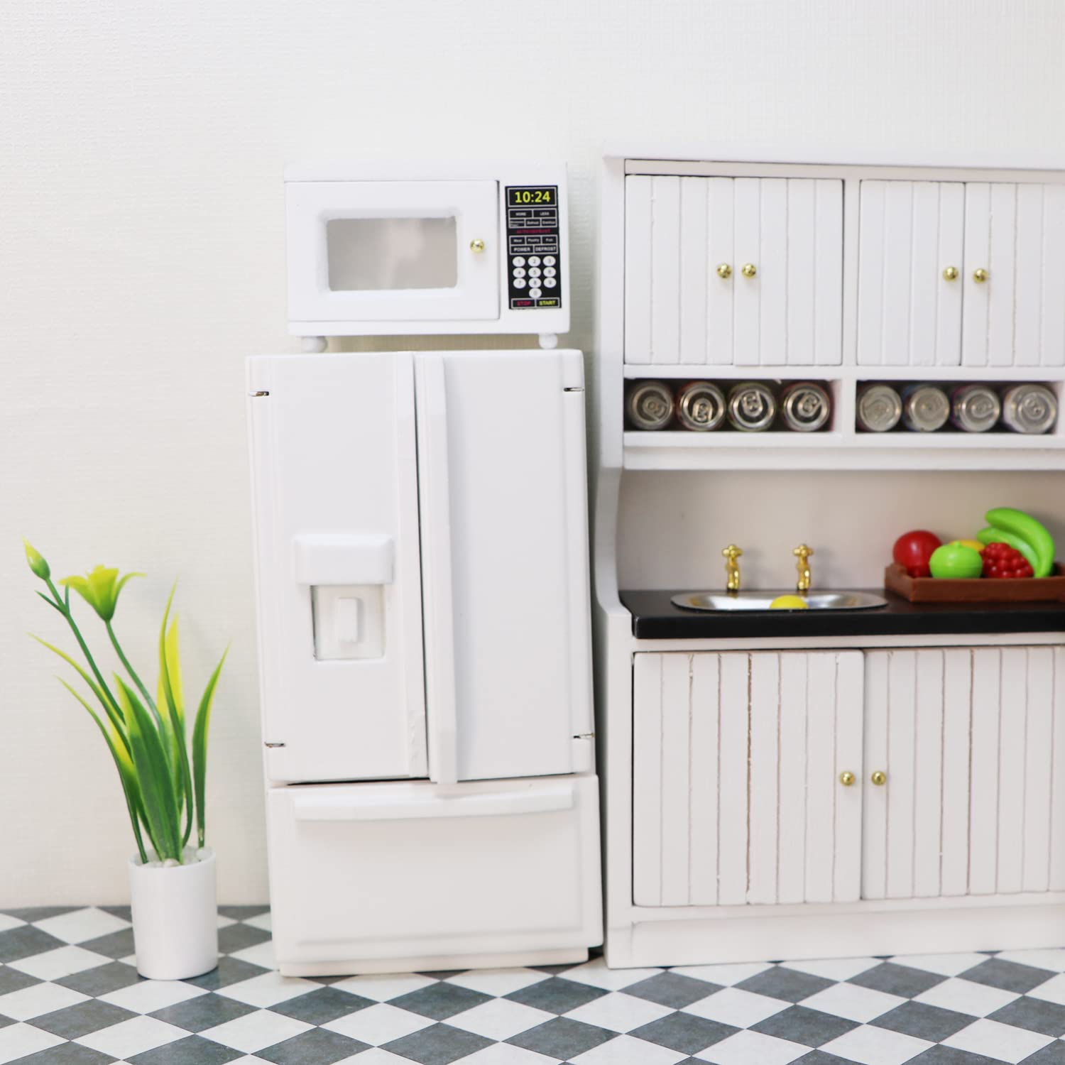 Mini Microwave and Mini Fridge Set for Dollhouse - 1:12 Scale Realistic Toy Appliances - Perfect for Dollhouse Decor, Kids Pretend Play & Collectors Display
