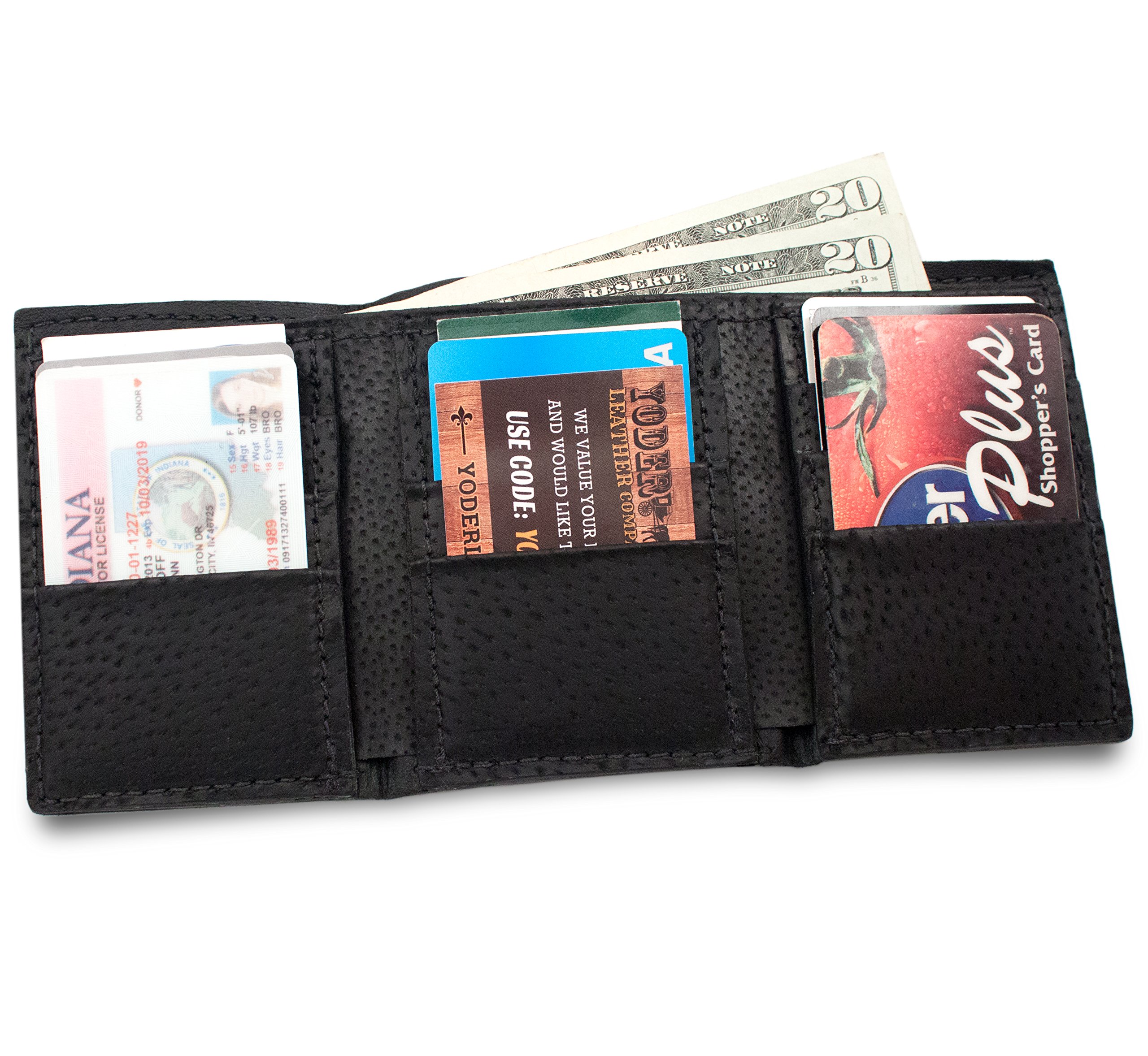Genuine Eel Skin Leather Trifold Wallet for Men - 9 Card Slots RFID Blocking - Slim Luxury Bi-fold Wallet with Money Clip - Perfect Gift for Dad, Husband, Boyfriend (Business, Travel, Everyday Use)