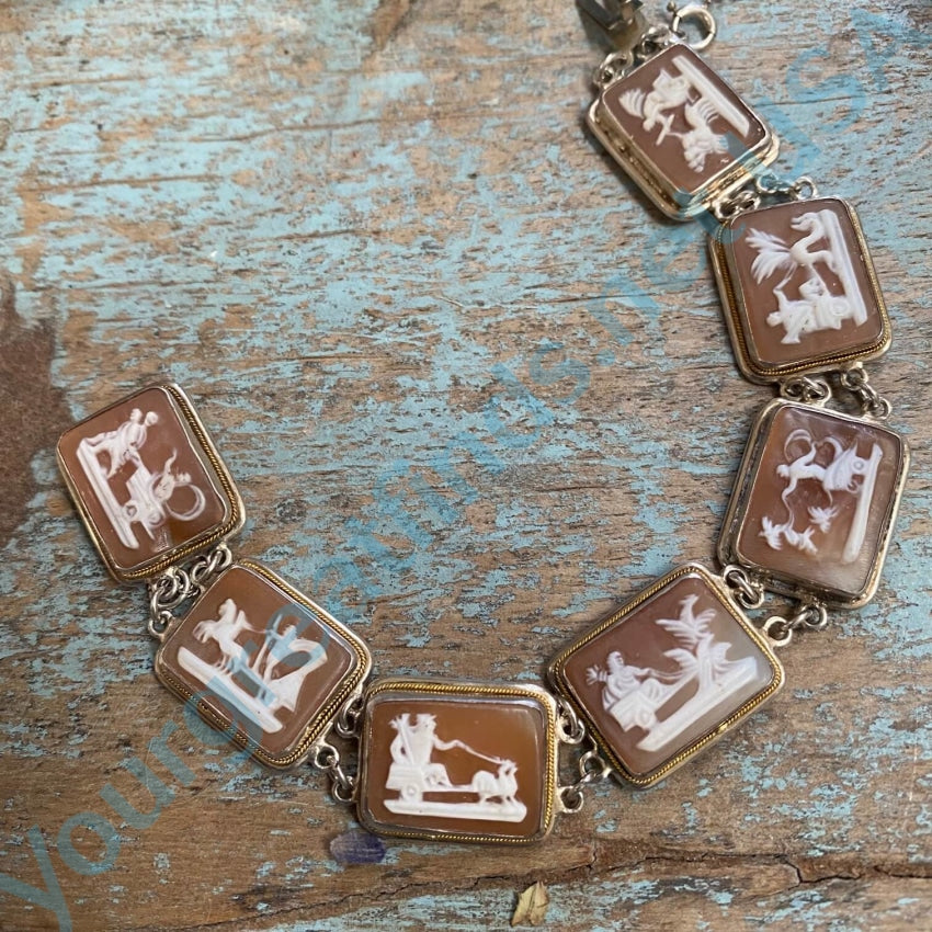 Vintage 7 Cameo Sterling Silver Bracelet for Women - Elegant Antique Jewelry Gift for Birthday, Anniversary & Special Occasions