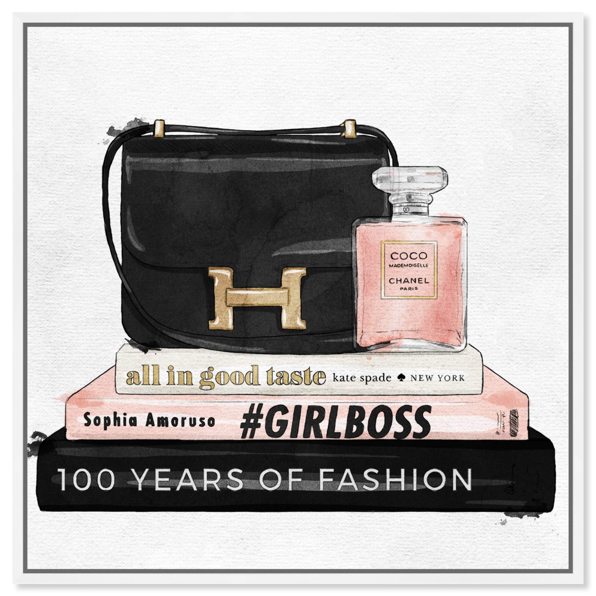 Oliver Gal Artist Co. 'My Always Essentials' Handbag Wall Art - 20x20 Inch Fashion Glam Canvas Print in Black & Pink - Perfect for Bedroom, Living Room & Office Décor