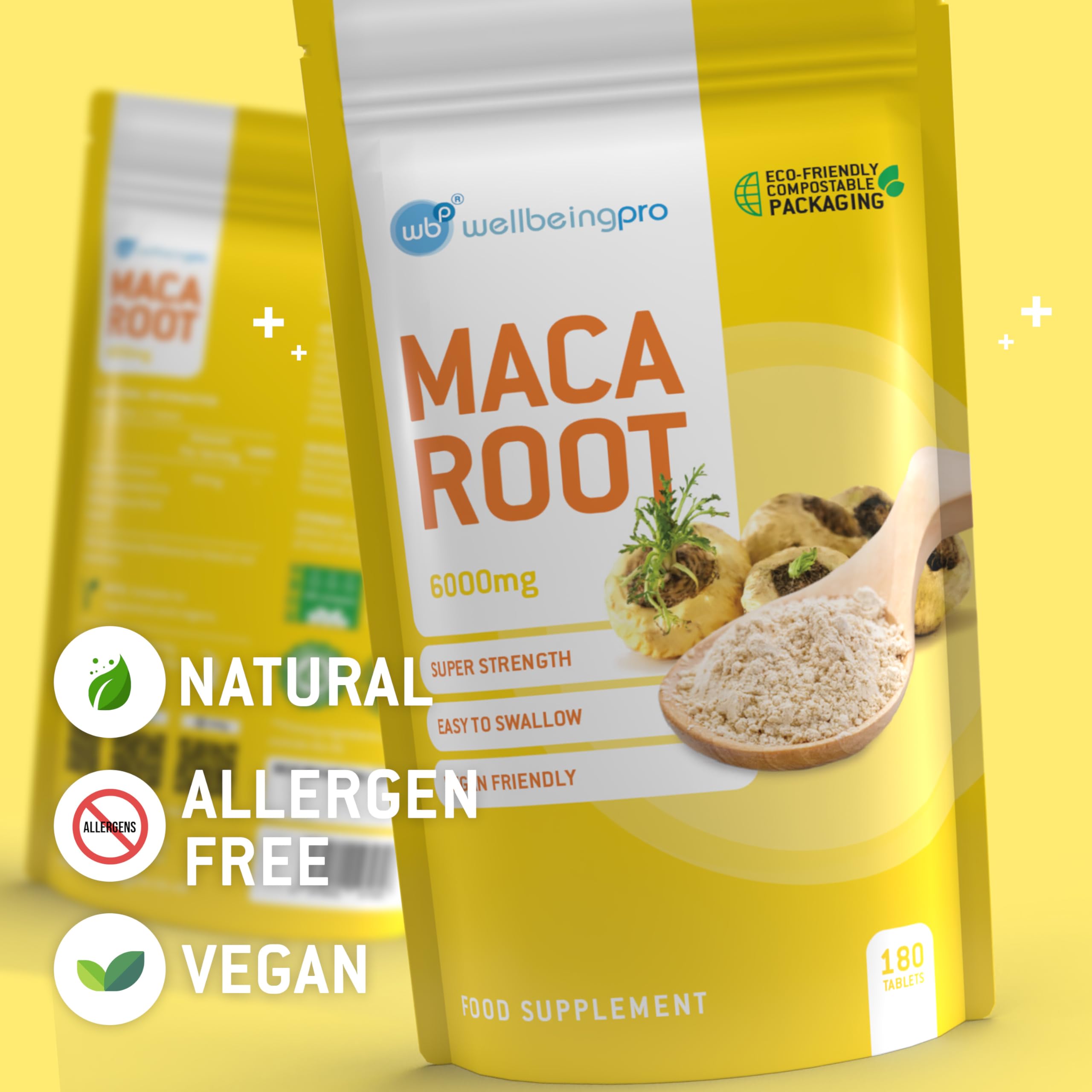 Premium 6000mg WBP Maca Root Tablets - 180 Vegan Capsules (6 Month Supply) | Super Strength Peruvian Maca Extract | GMP Certified, Made in UK | Eco-Friendly Compostable Packaging | Supports Energy, Stamina & Hormonal Balance - Perfect for Athletes, Busy Professionals & Natural Wellness Enthusiasts