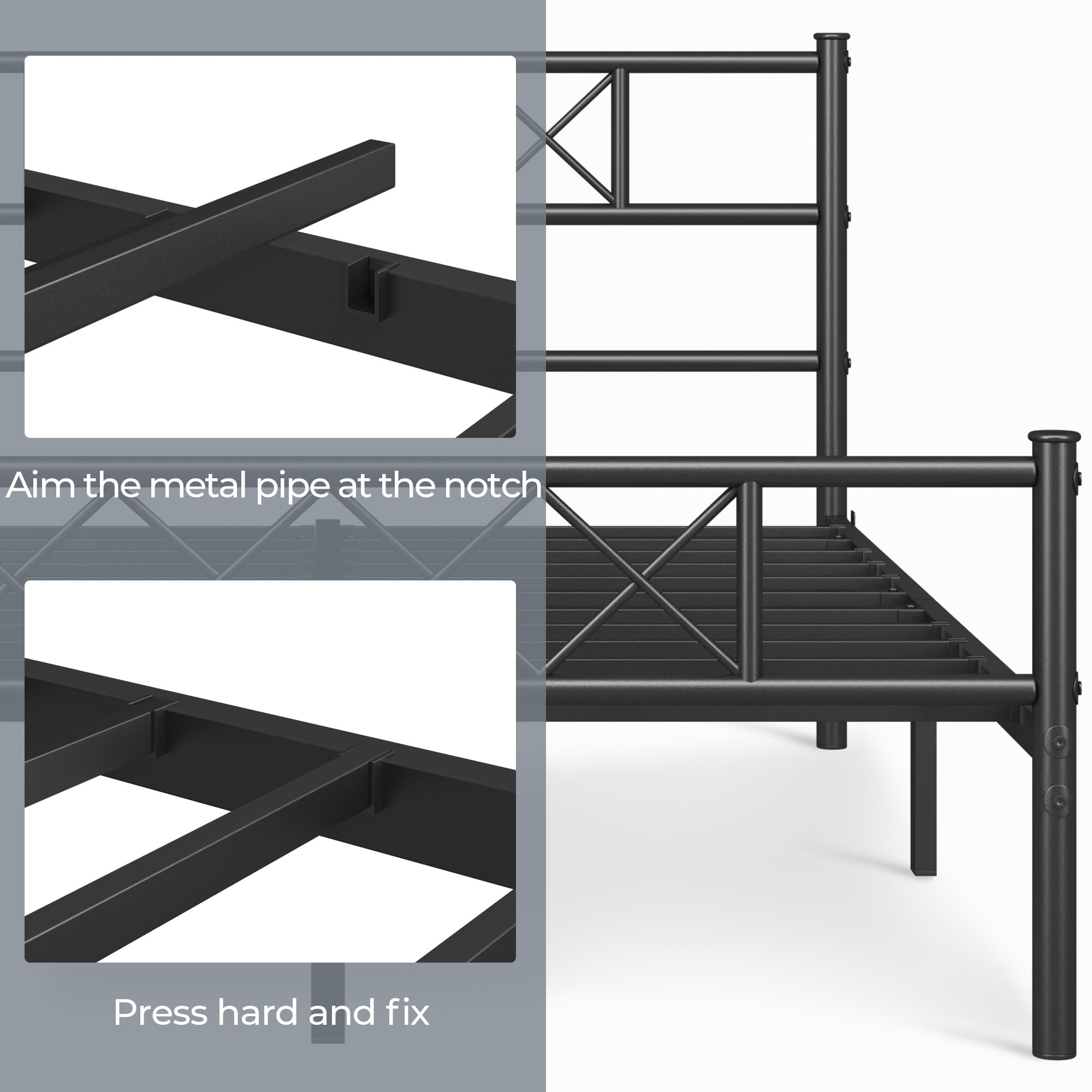 Yaheetech Full Metal Platform Bed Frame with Headboard & Footboard - Queen Size, No Box Spring Needed, Sturdy Steel Slats, Under Bed Storage - Modern Black Bedroom Furniture for Small Spaces & Apartments