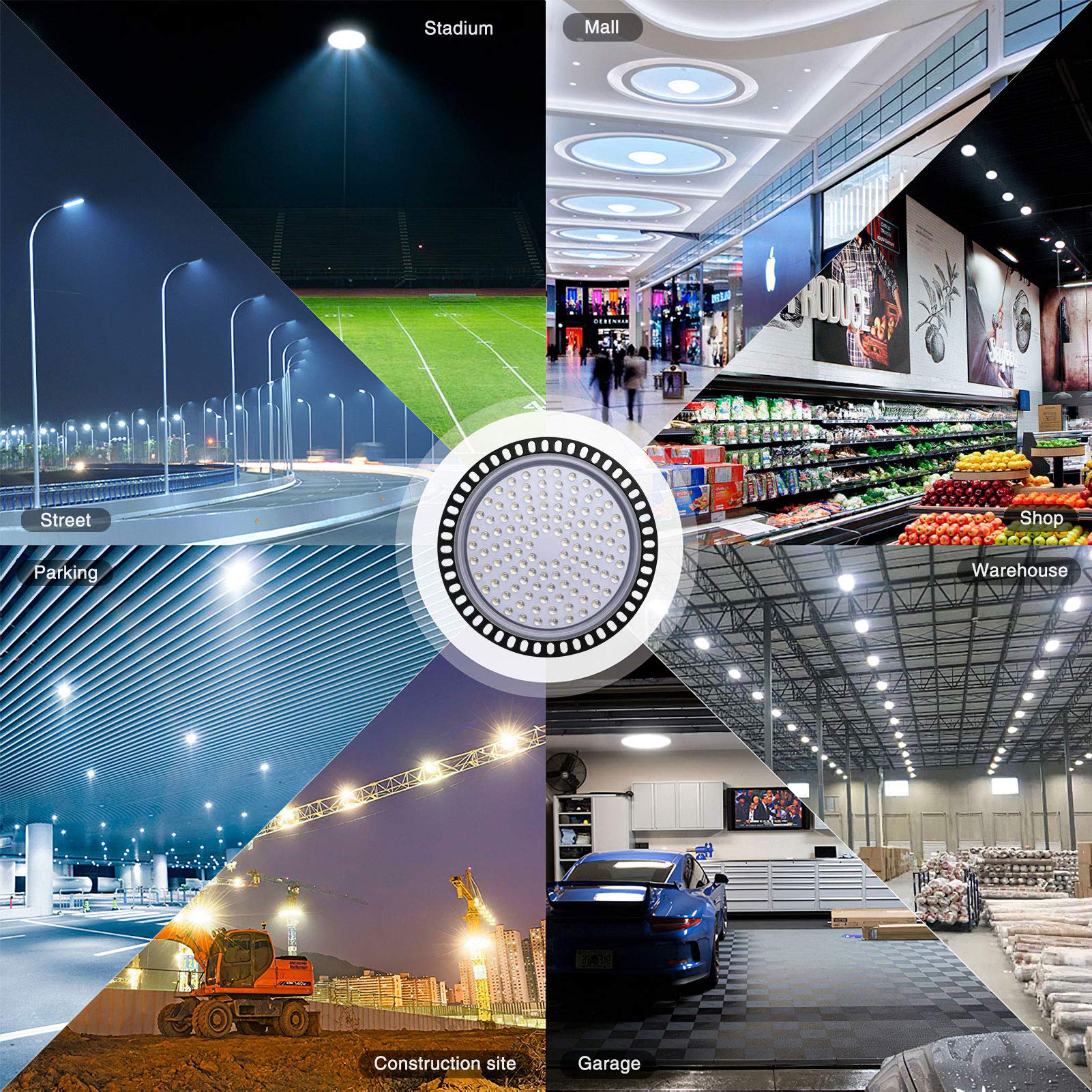 Ankishi UFO LED High Bay Light 4 Pack - 500W 50000LM Waterproof Commercial Lighting with Brackets, 6500K Daylight White - Warehouse, Workshop, Factory, Gym - 2000W HID/HPS Equivalent - Energy Saving & Durable Industrial Lights for Indoor/Outdoor Use