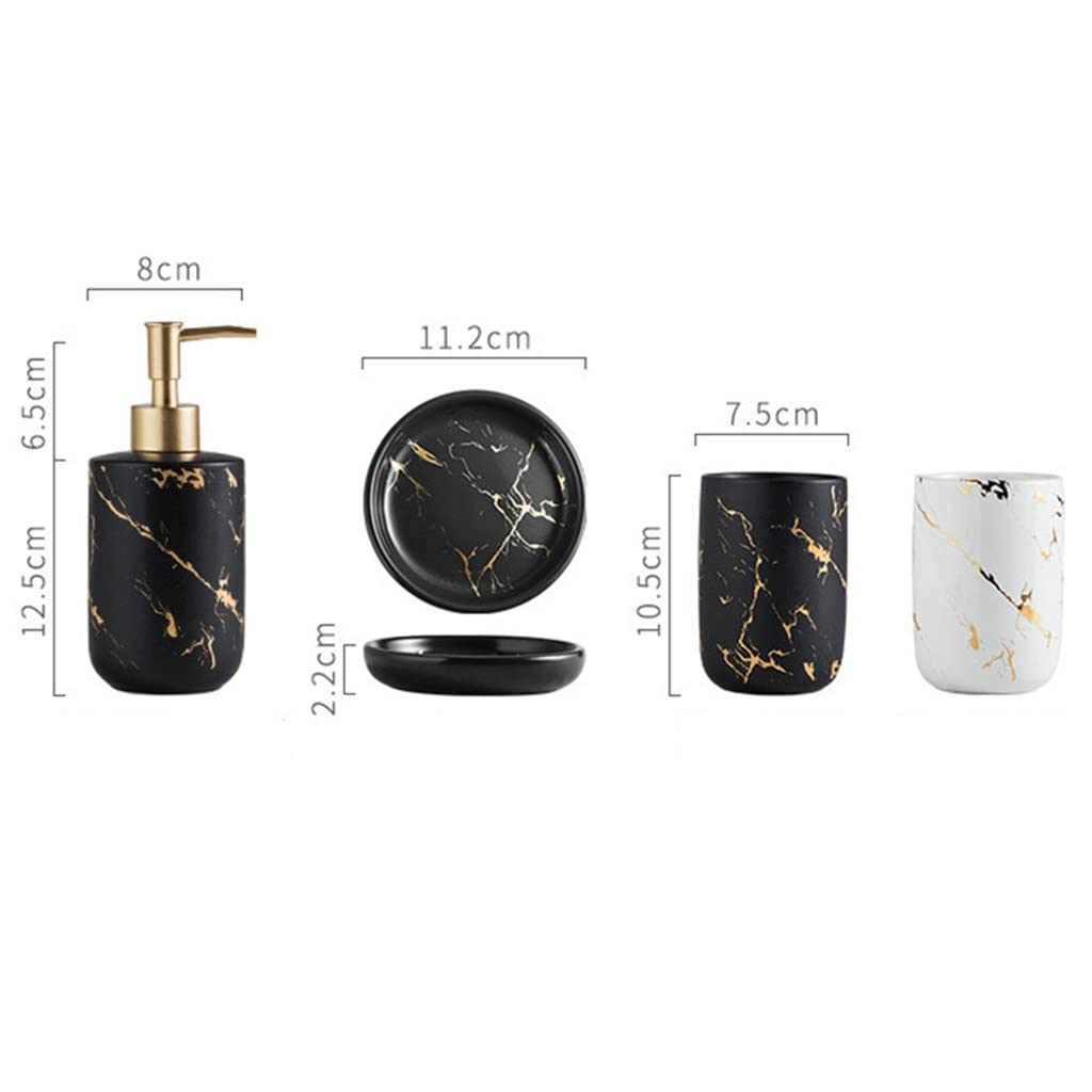 Premium Marble Ceramic Bathroom Accessory Set - Toothbrush Holder, Mouthwash Cup, Soap Dish & Shampoo Dispenser | Modern Vanity Organizer for Spa-Like Bathroom Decor