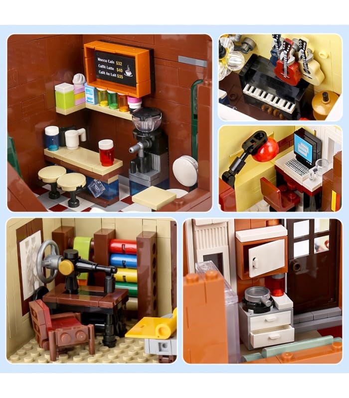 General Jim's LED Light-Up Music Store & Coffee Cafe Modular Building Blocks Set - Compatible with Lego City | Perfect for Home Decoration, Gift Ideas & Creative Play